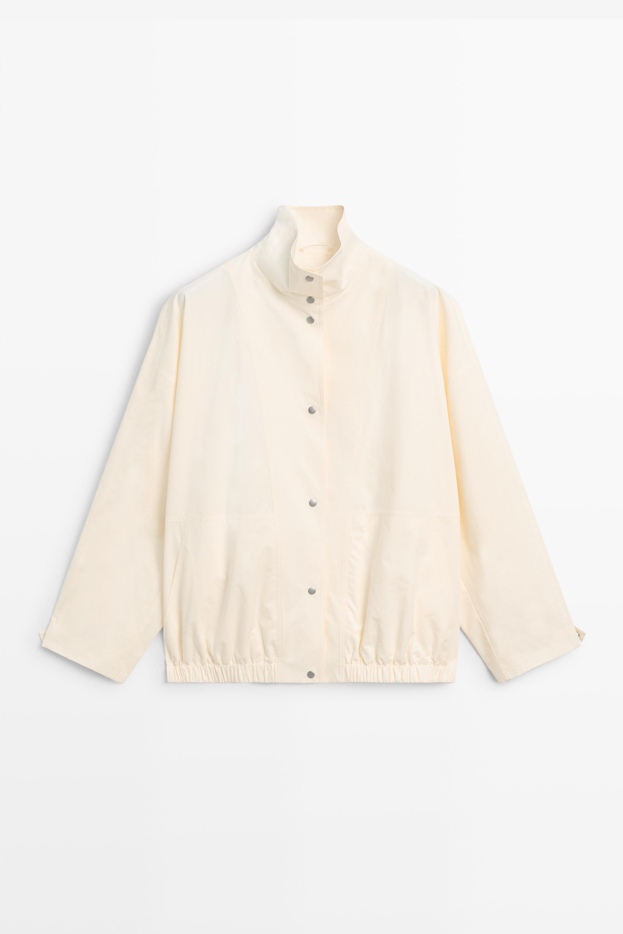 Oversize bomber jacket with snap buttons — CREAM