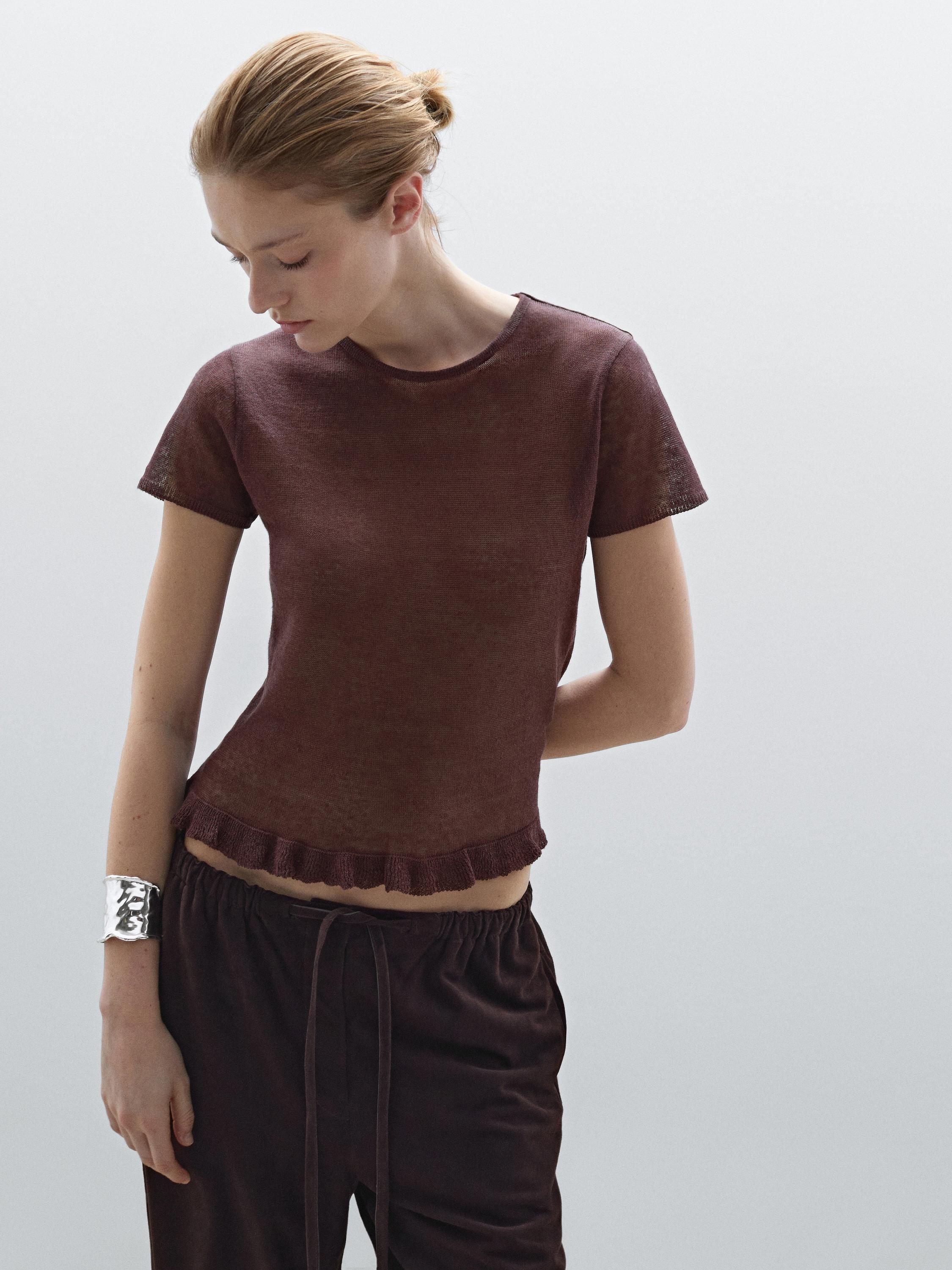T-shirt with ruffles 100% linen