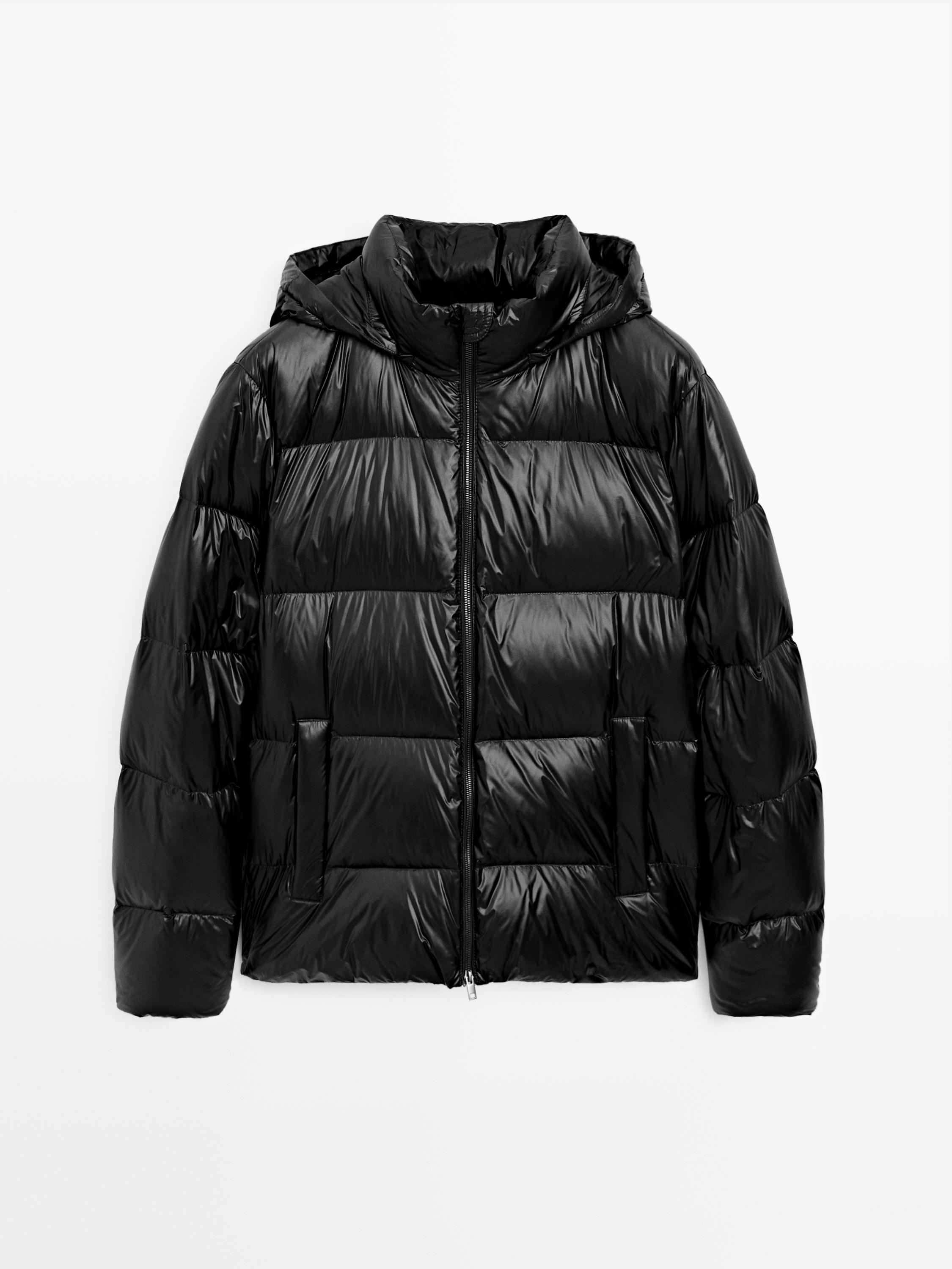 Water-repellent satin puffer jacket