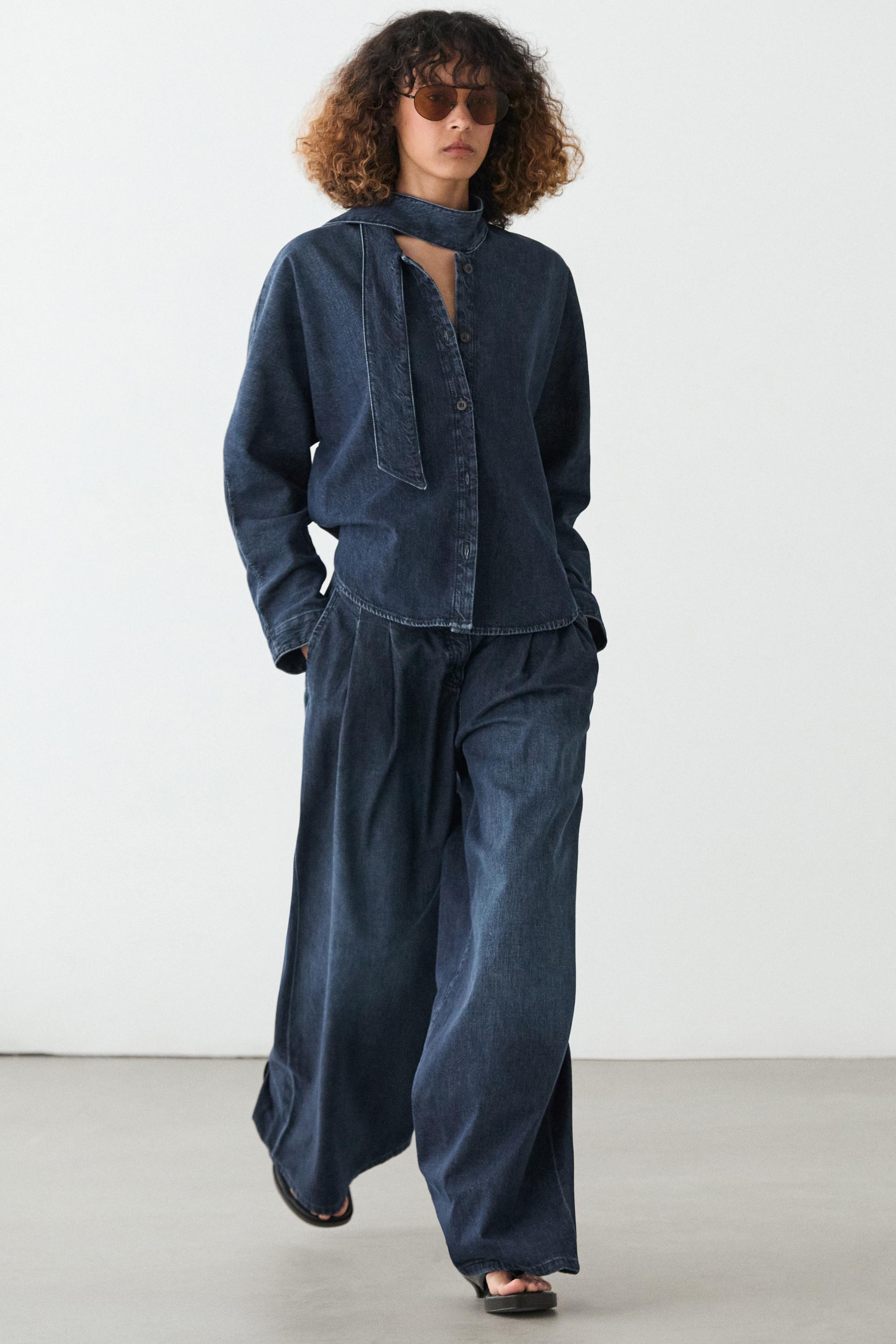 Denim shirt with collar detail — DARK BLUE