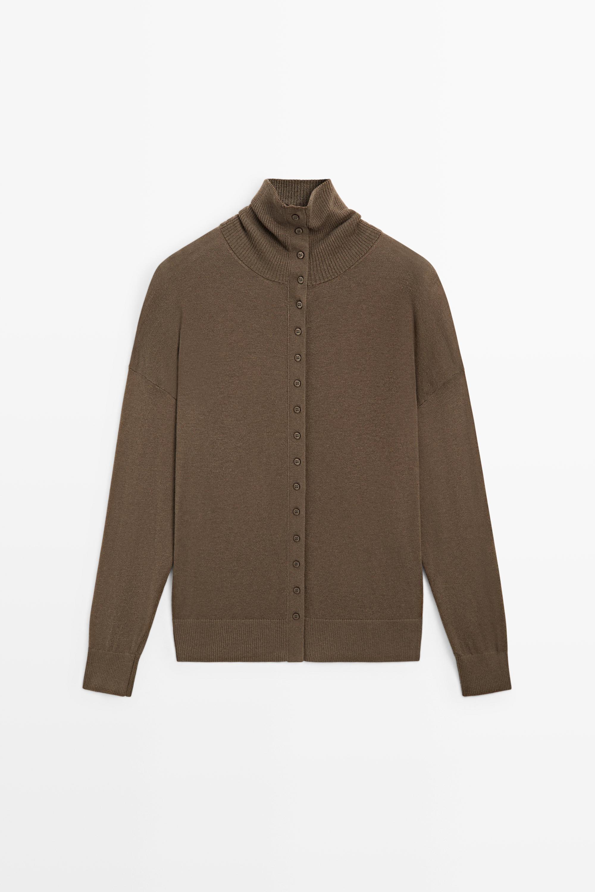 Turtleneck cardigan with button detail