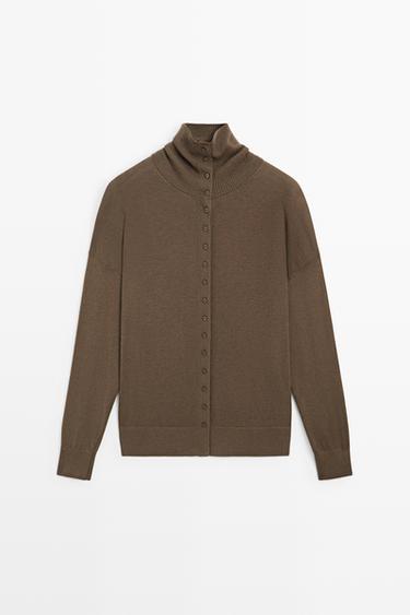 Turtleneck cardigan with button detail — KHAKI 2