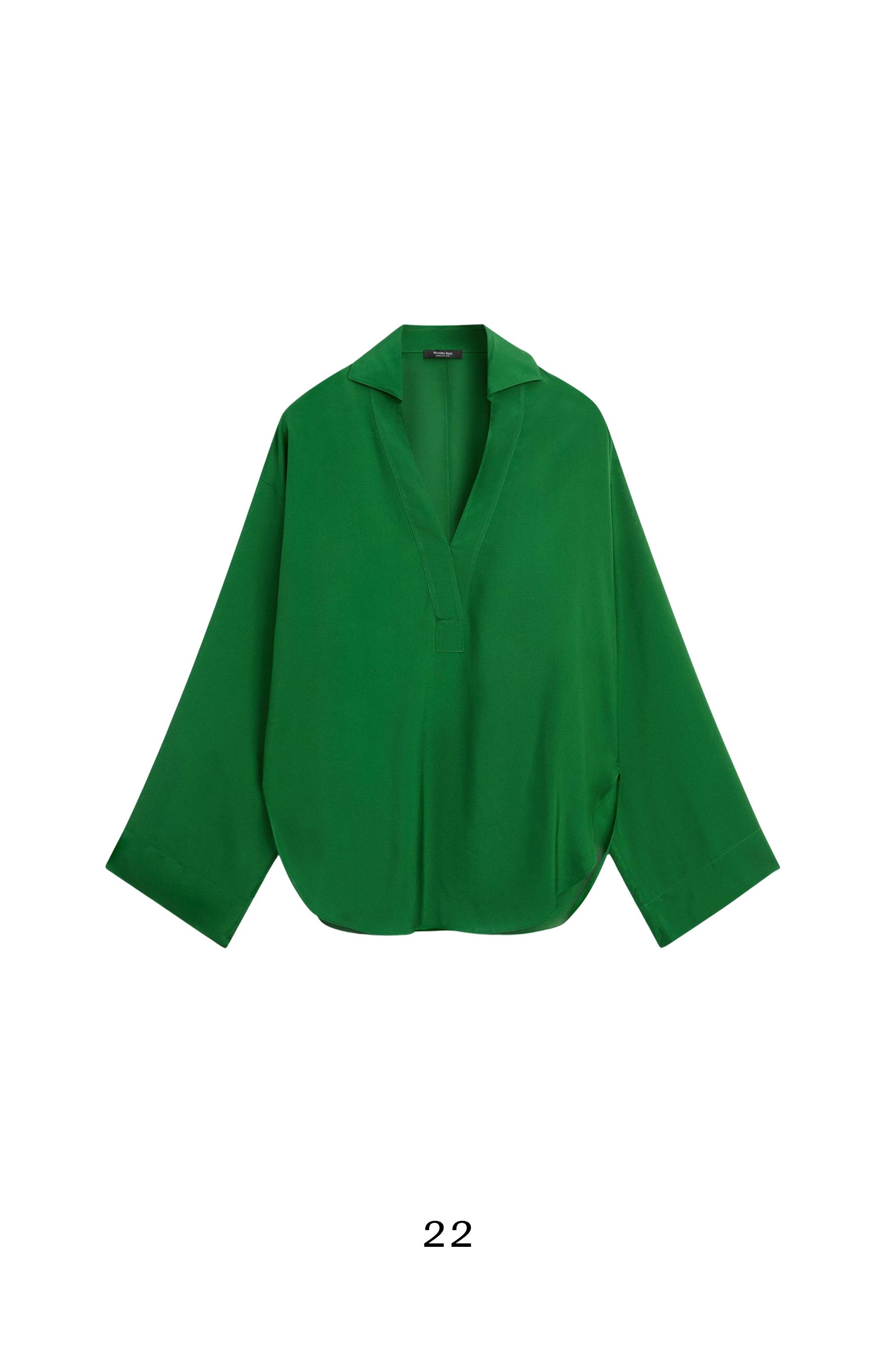 Long sleeve flowing polo shirt — GREEN