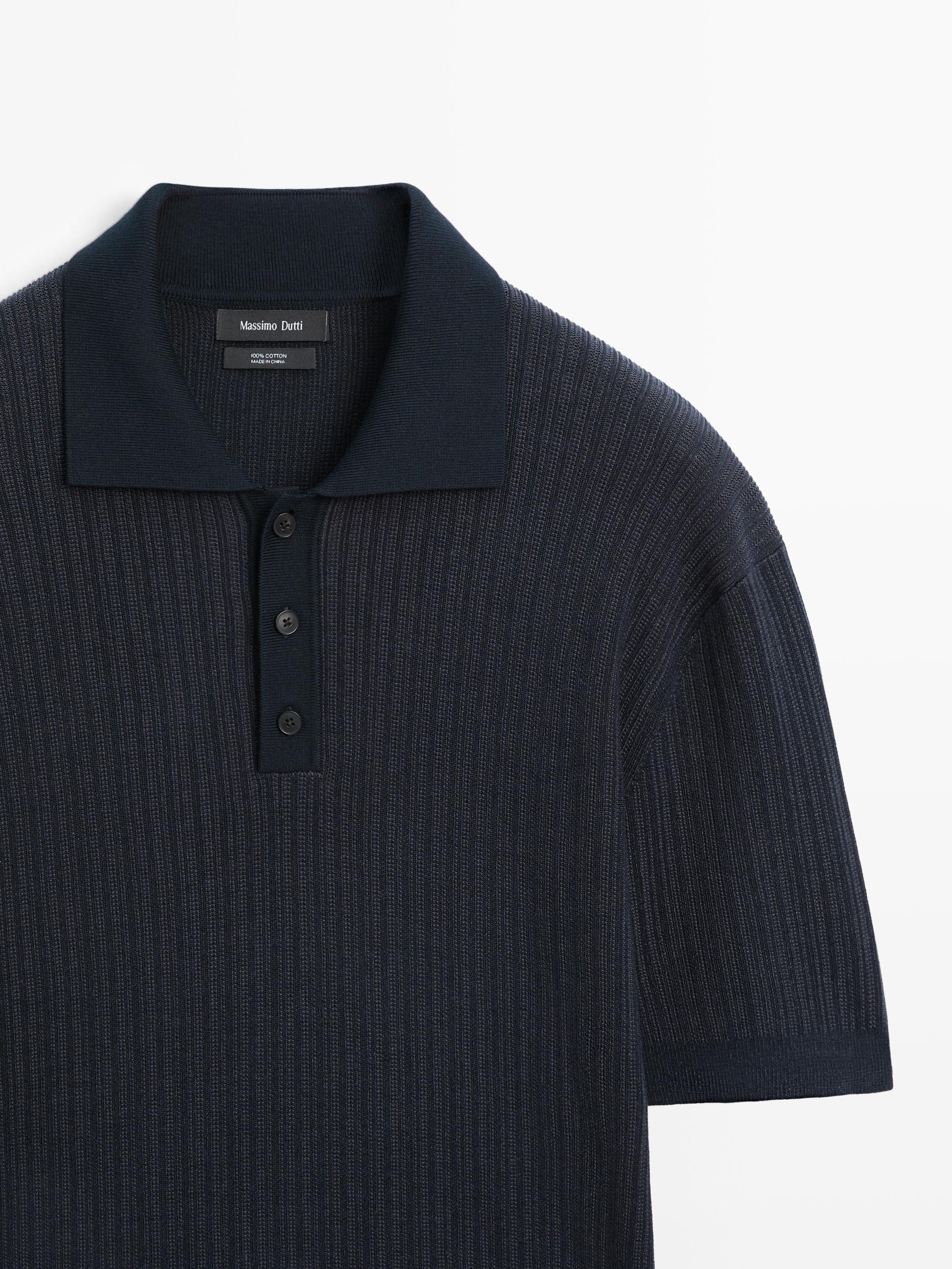 Kısa kollu dokulu triko polo yaka t-shirt