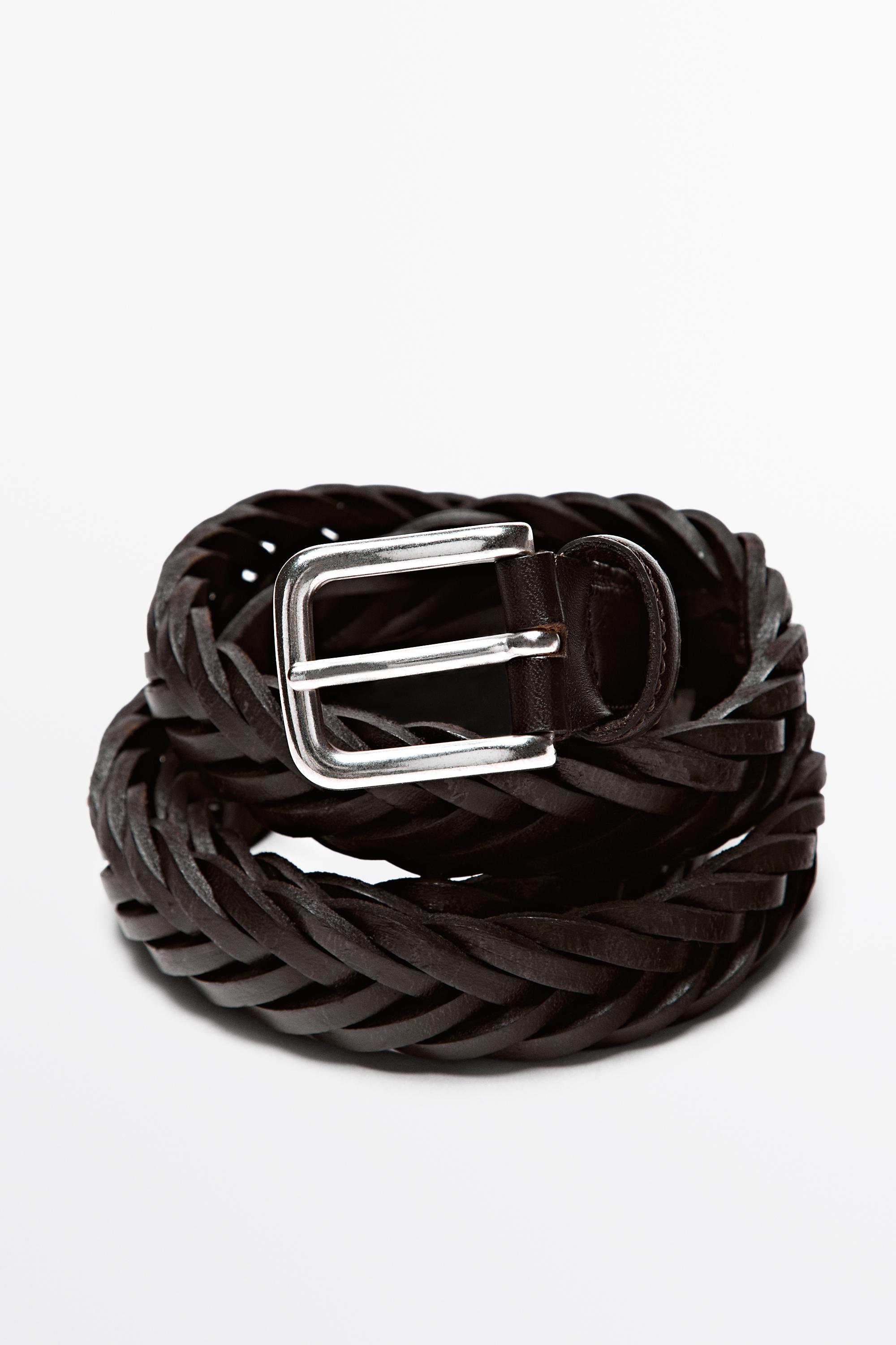 Braided leather belt — BROWN