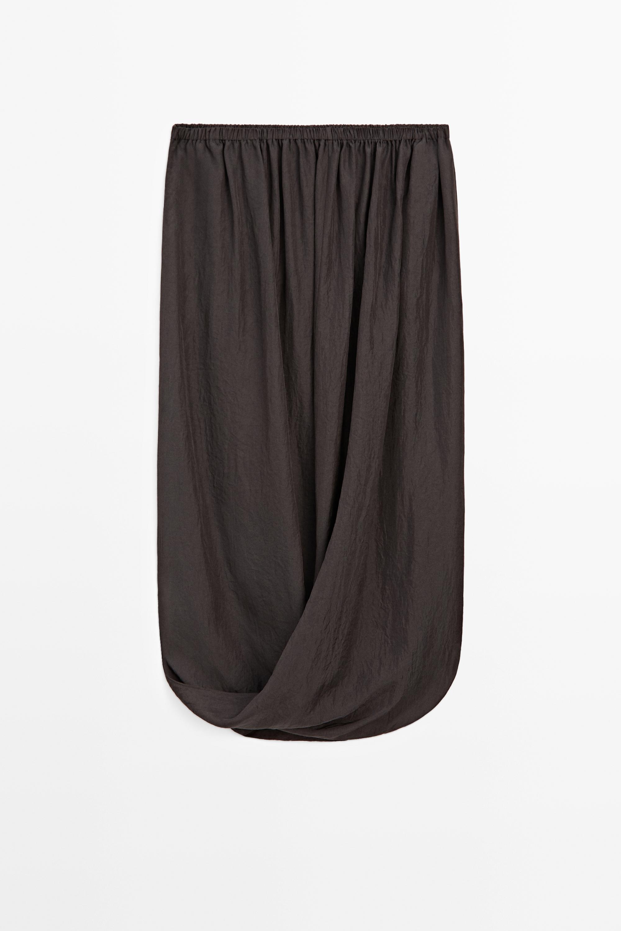 Midi skirt with gathered waistband — BROWN