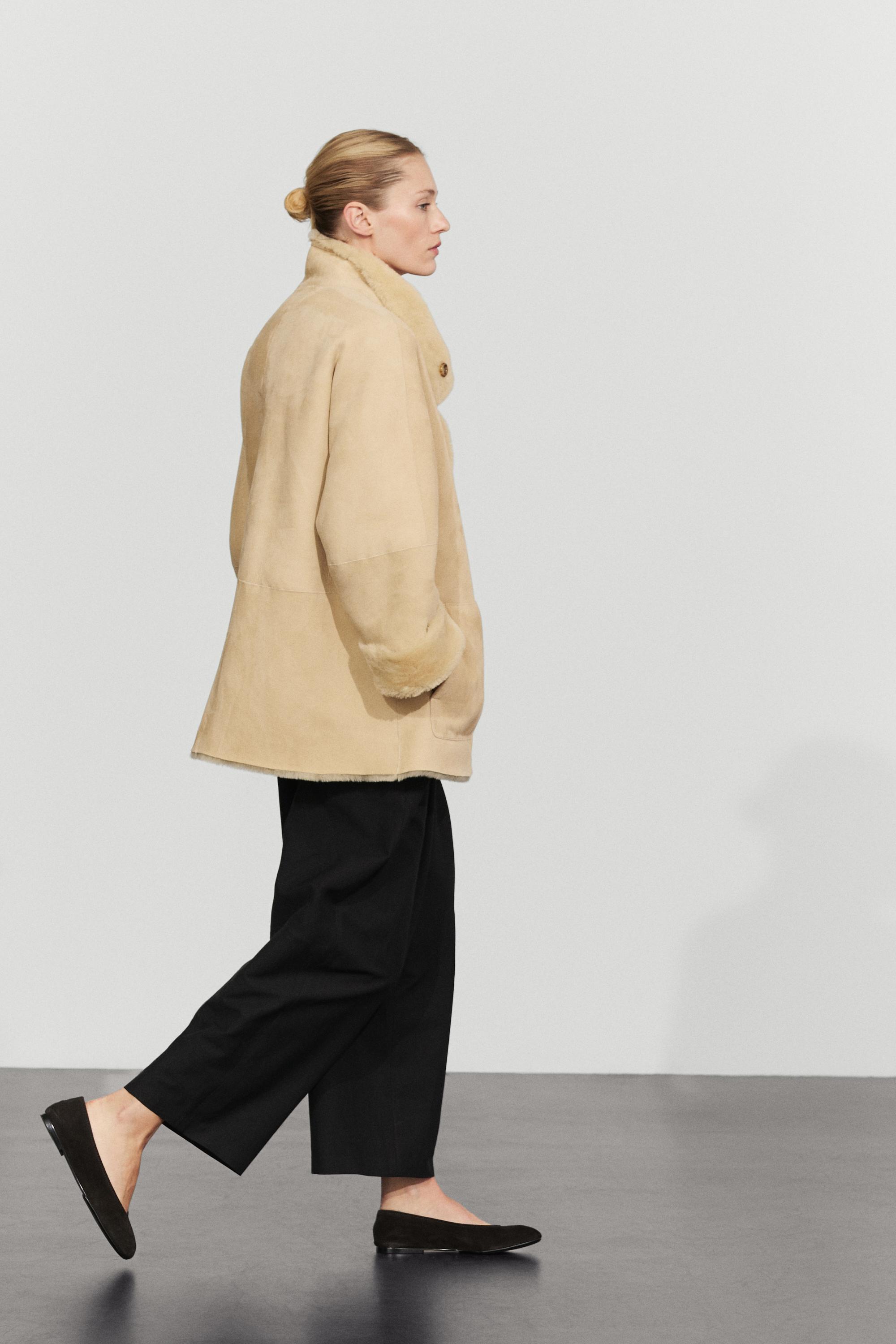 Reversible fur leather coat — CREAM