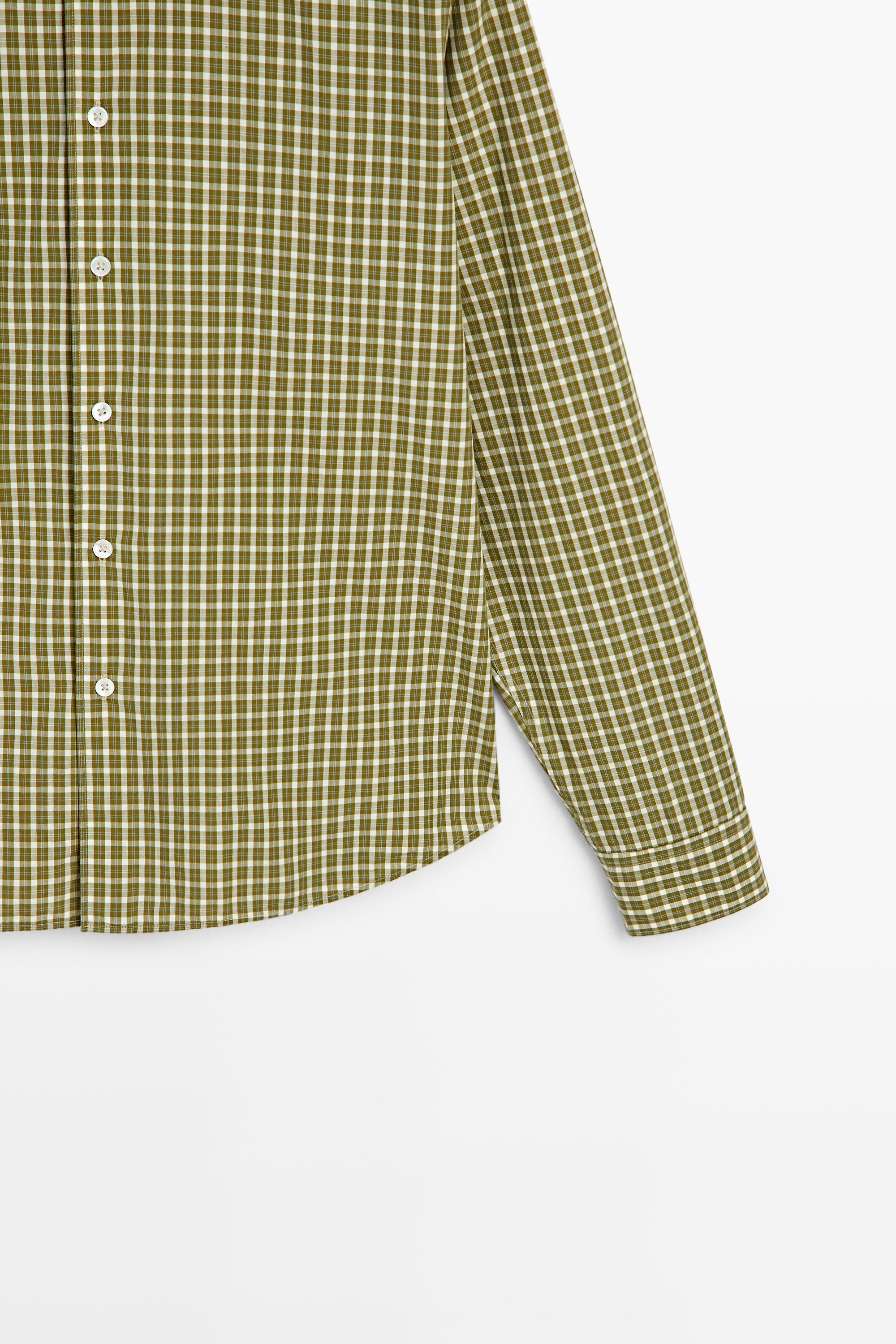 100% cotton regular fit check shirt — GREEN