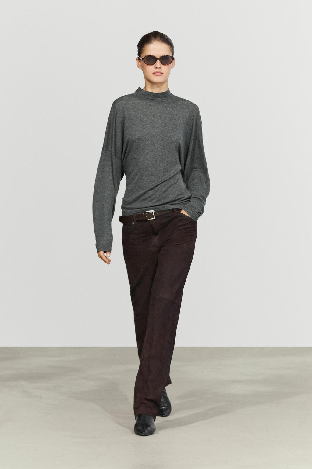 Funnel neck knit T-shirt · Grey Marl · T-shirt | Massimo Dutti