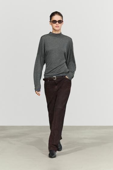 Funnel neck knit T-shirt — GREY MARL 1