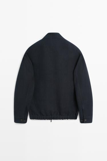 100% linen banded collar jacket — NAVY BLUE 6