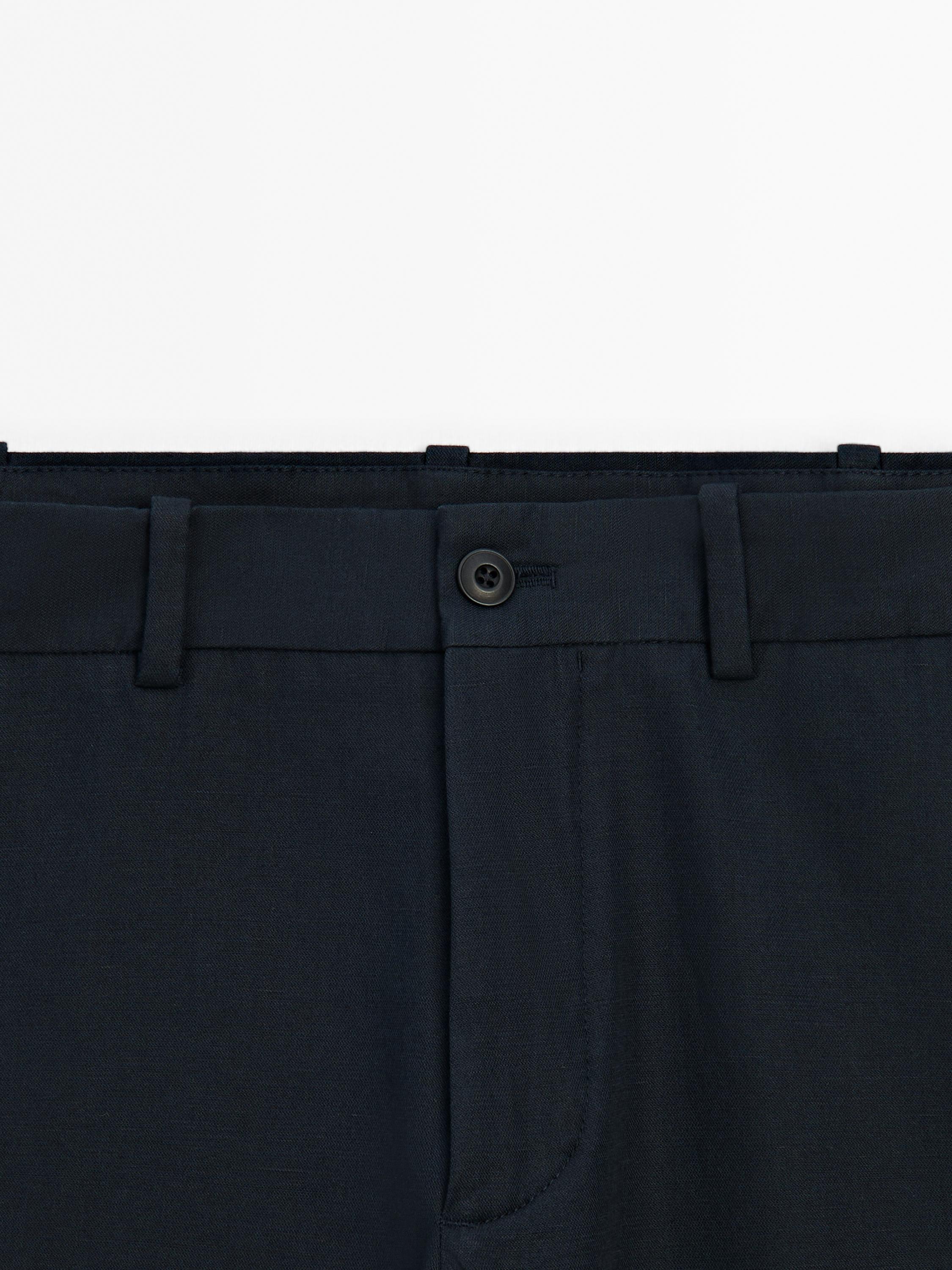 Cotton blend slim fit trousers