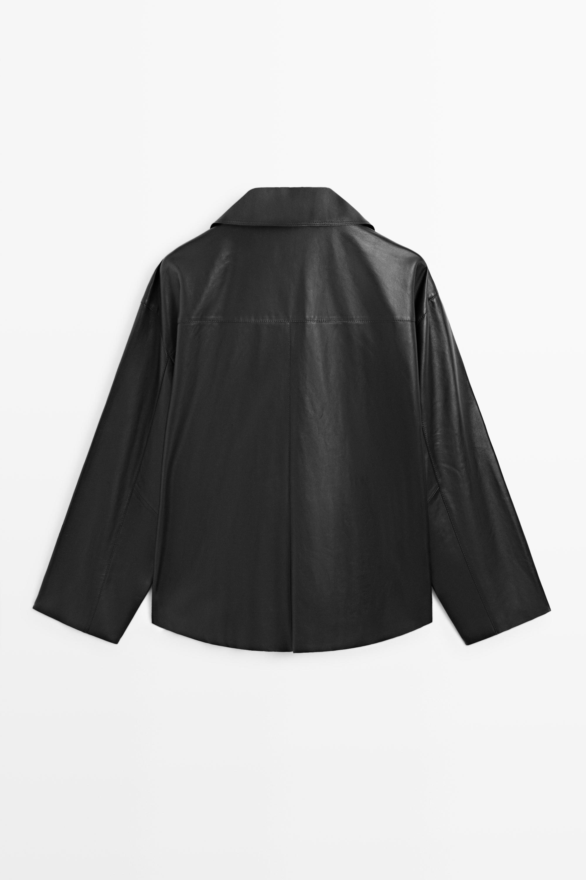 Leather button-detail jacket — BLACK