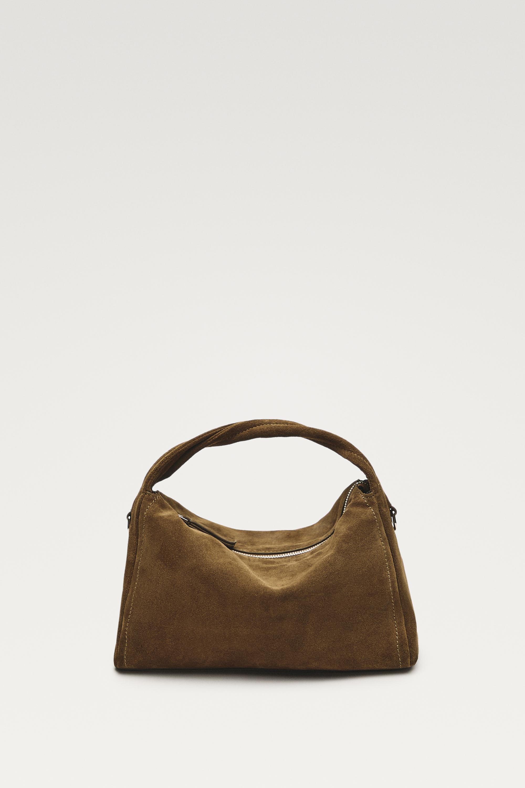 Split suede leather crossbody bag — KHAKI GREEN