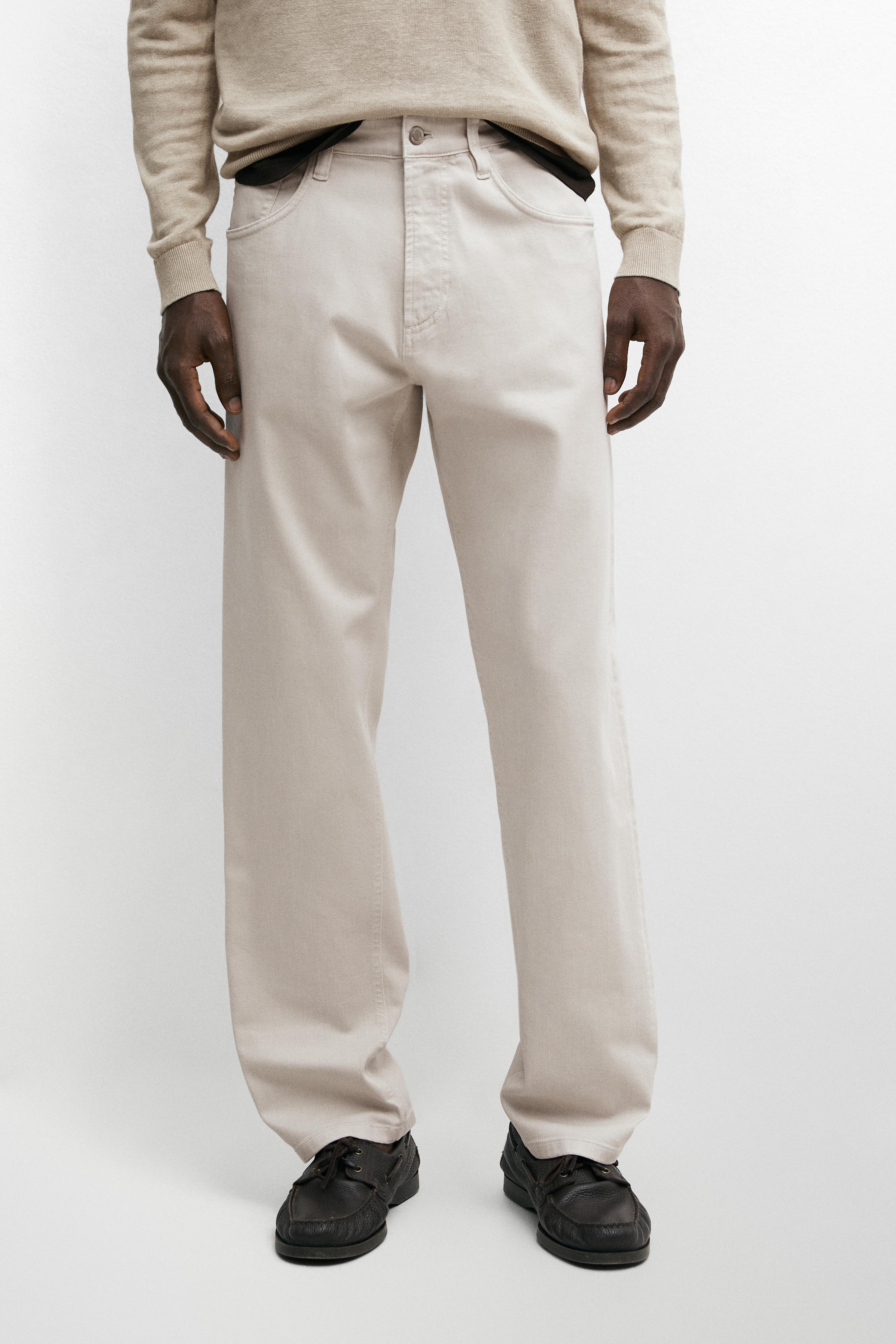 Lightweight tapered fit denim-effect trousers — STONE