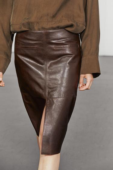 Leather midi skirt with pockets — Chocolate 3