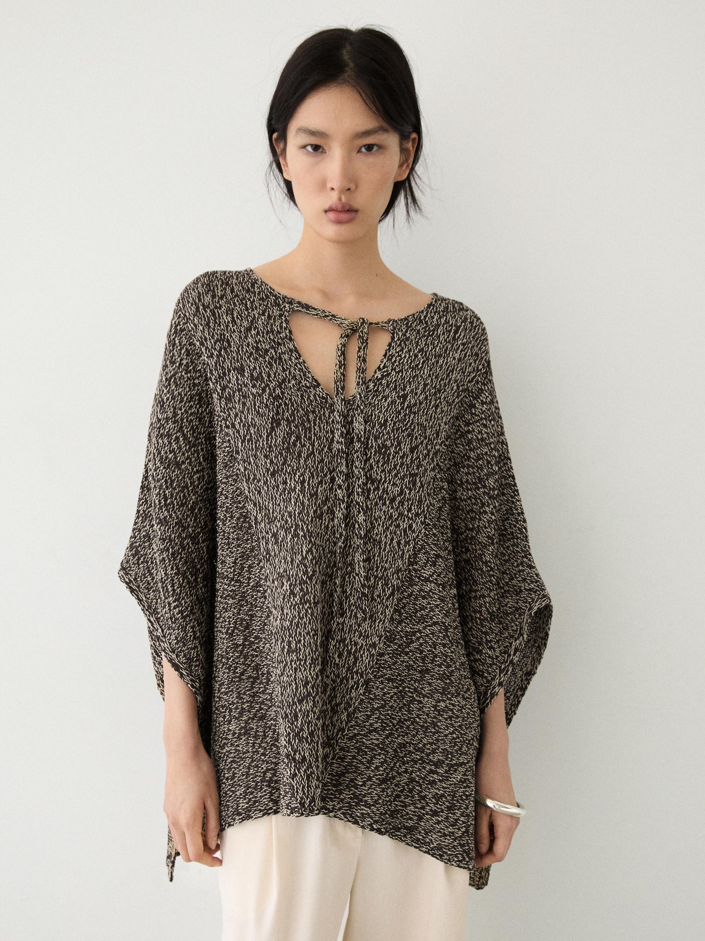 Cotton blend knit cape — BROWN