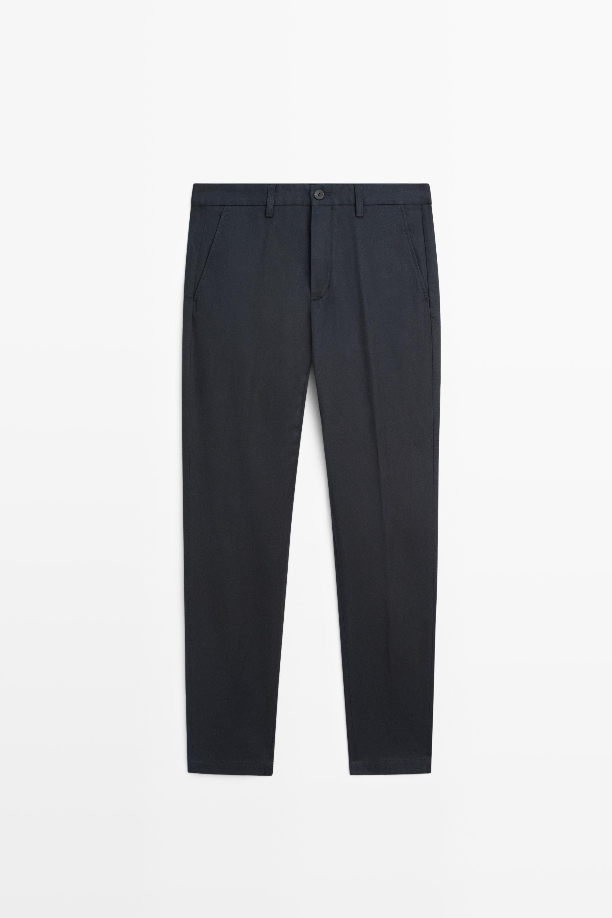 Cotton blend slim fit pants — NAVY BLUE
