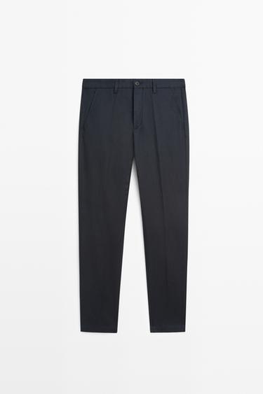 Cotton blend slim fit pants — NAVY BLUE 2