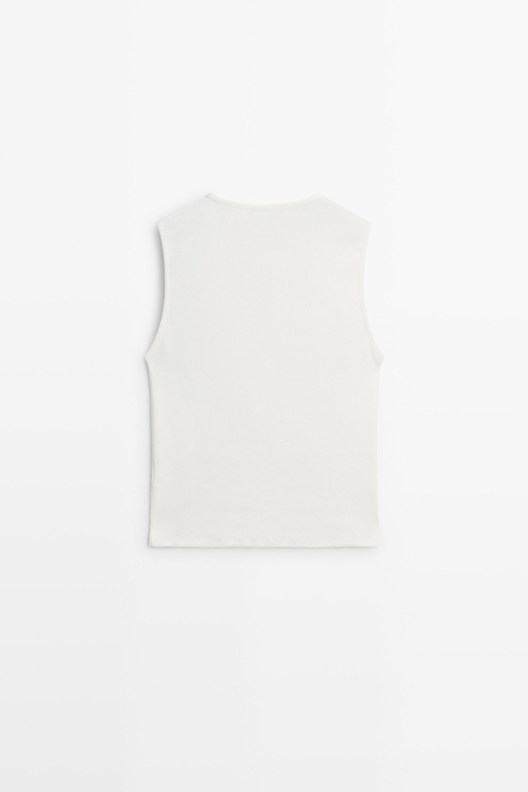 Cotton blend bib detail T-shirt — Off white