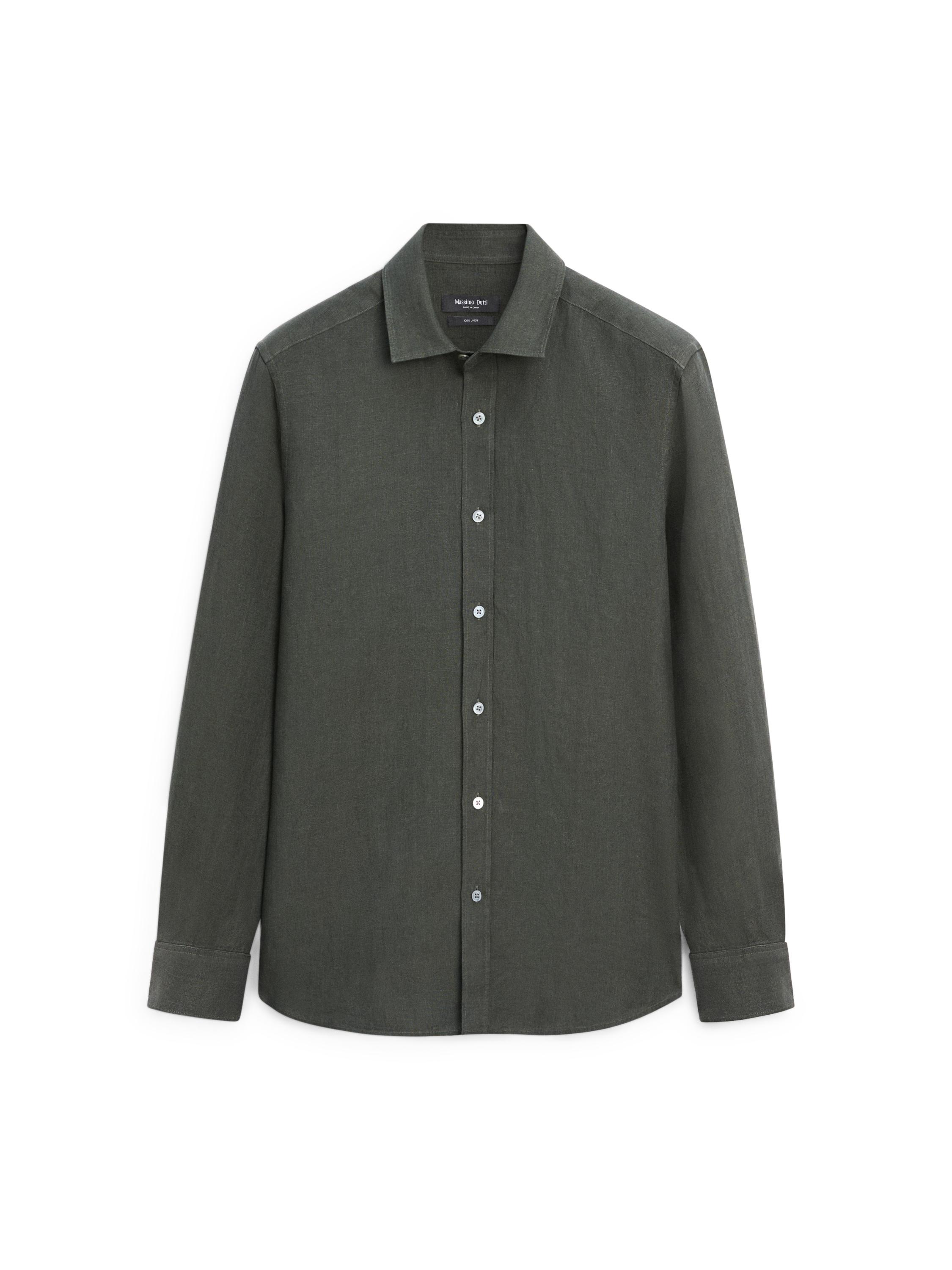 Regular fit 100% linen delavé shirt — GREEN