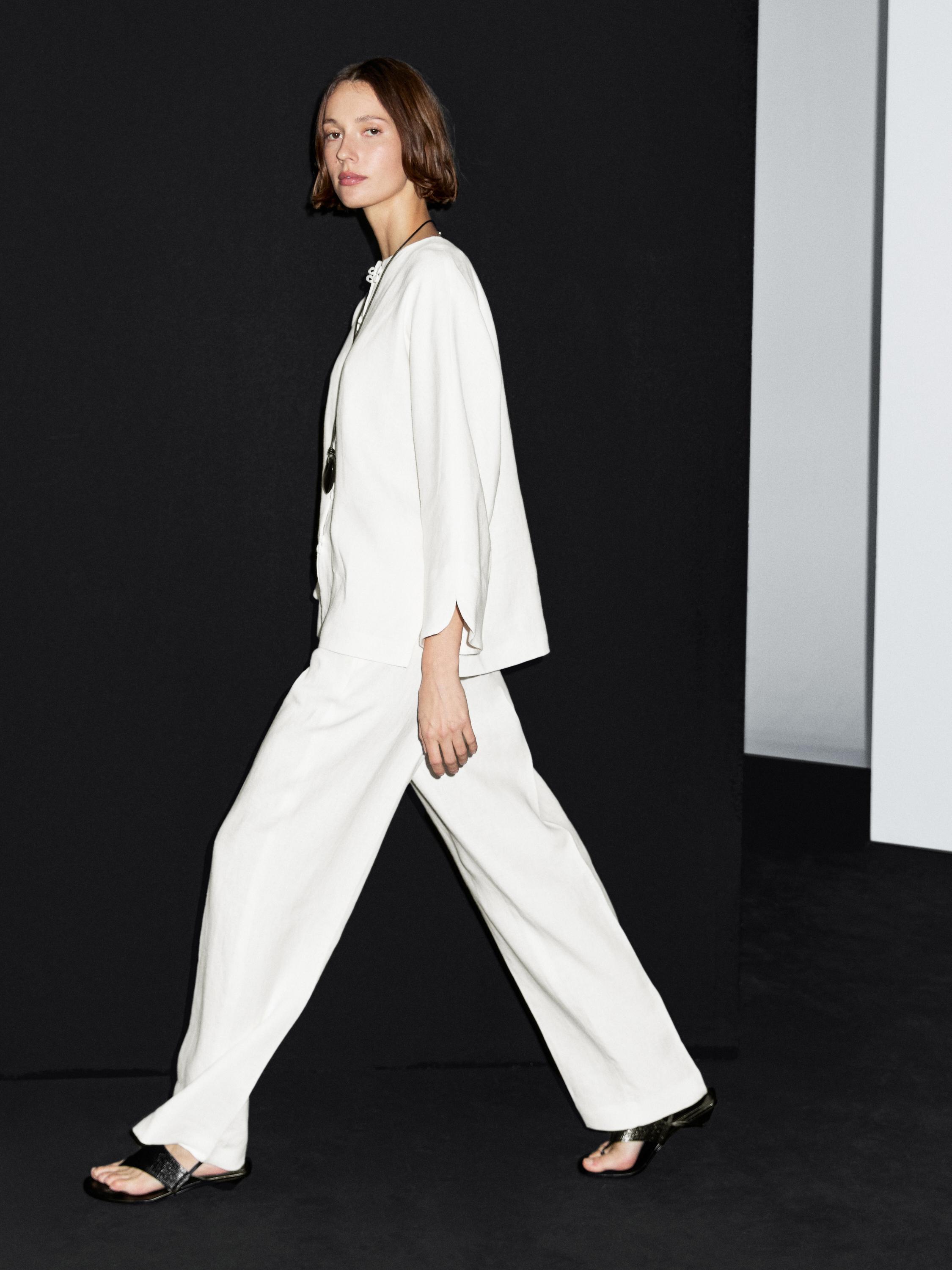 100% linen straight-fit suit trousers
