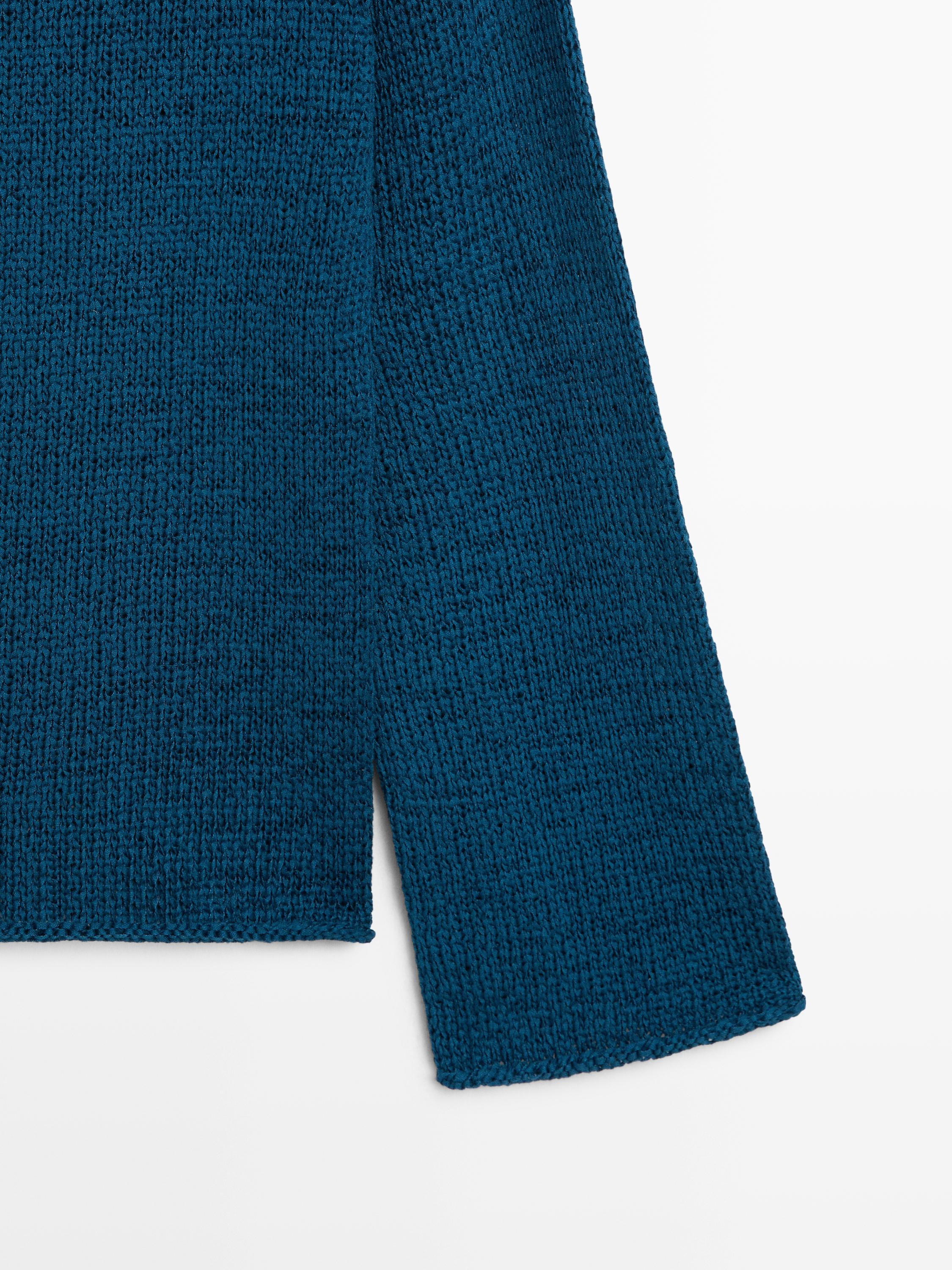 Cotton blend cutwork sweater — BLUE