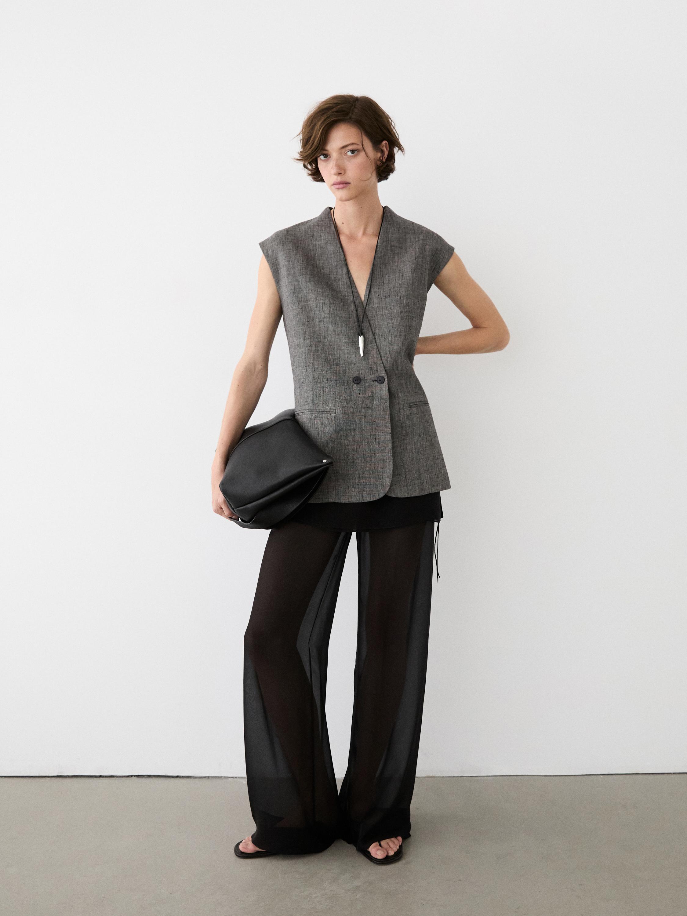 Linen waistcoat with structured shoulders — BLACK
