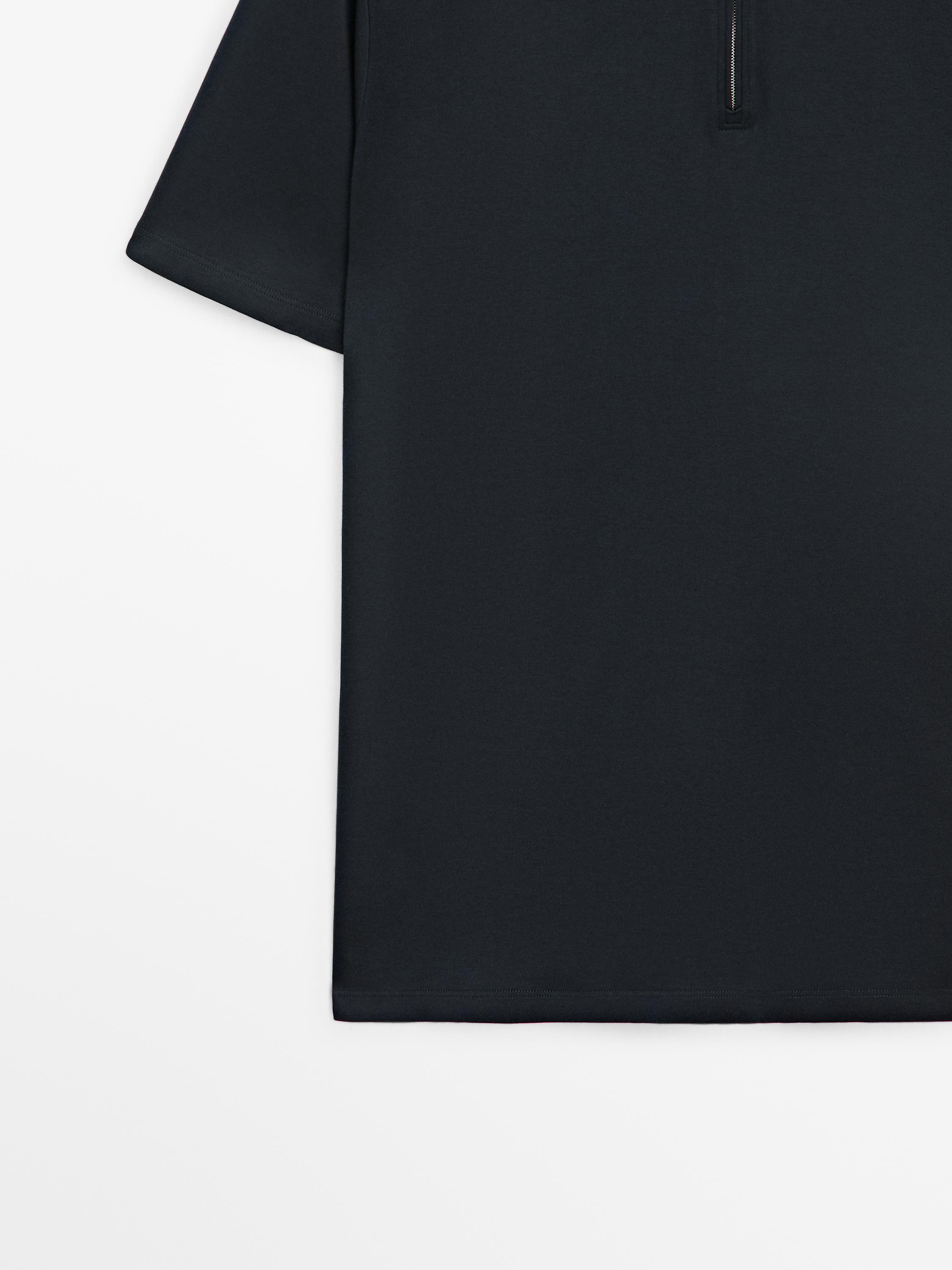 Short sleeve polo shirt with zip detail — NAVY BLUE