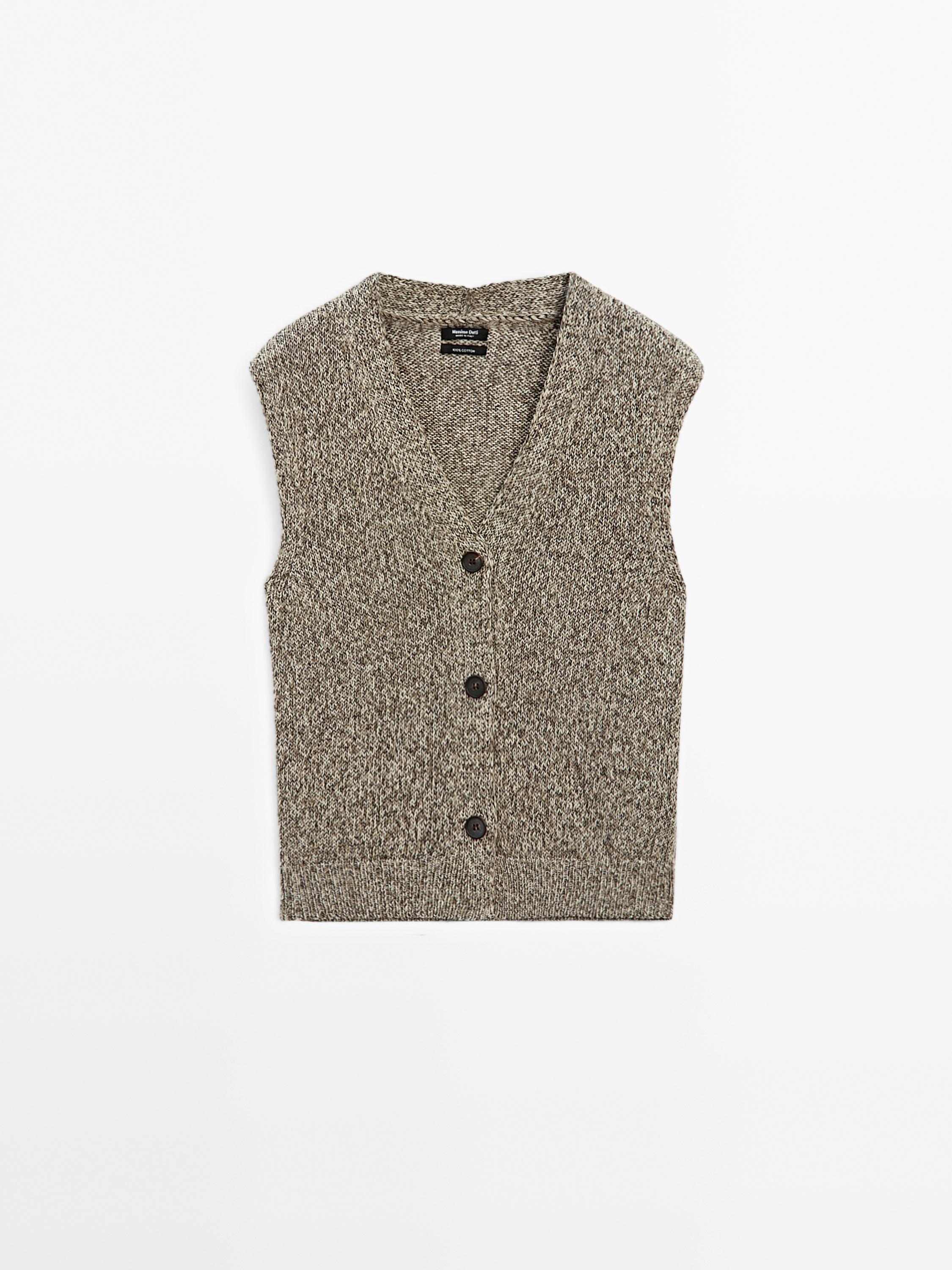 Mouliné knit V-neck vest