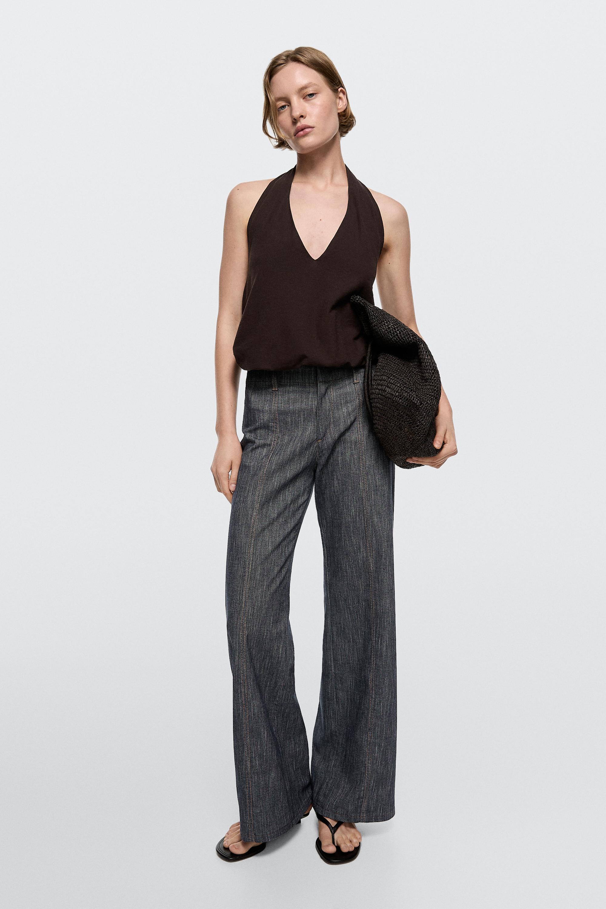 Pantalón wide leg efecto denim
