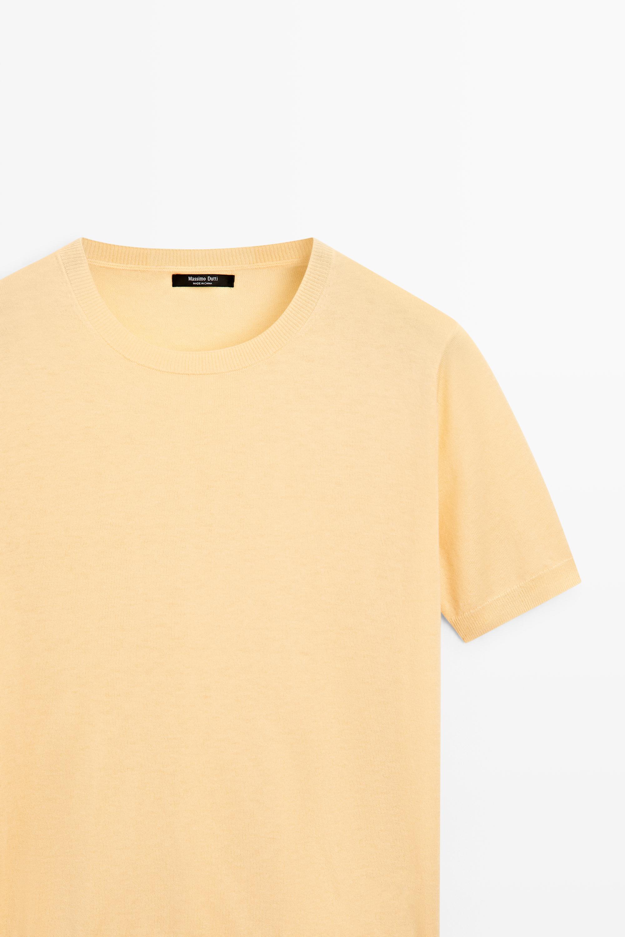 Short-sleeve fine-knit sweater — YELLOW