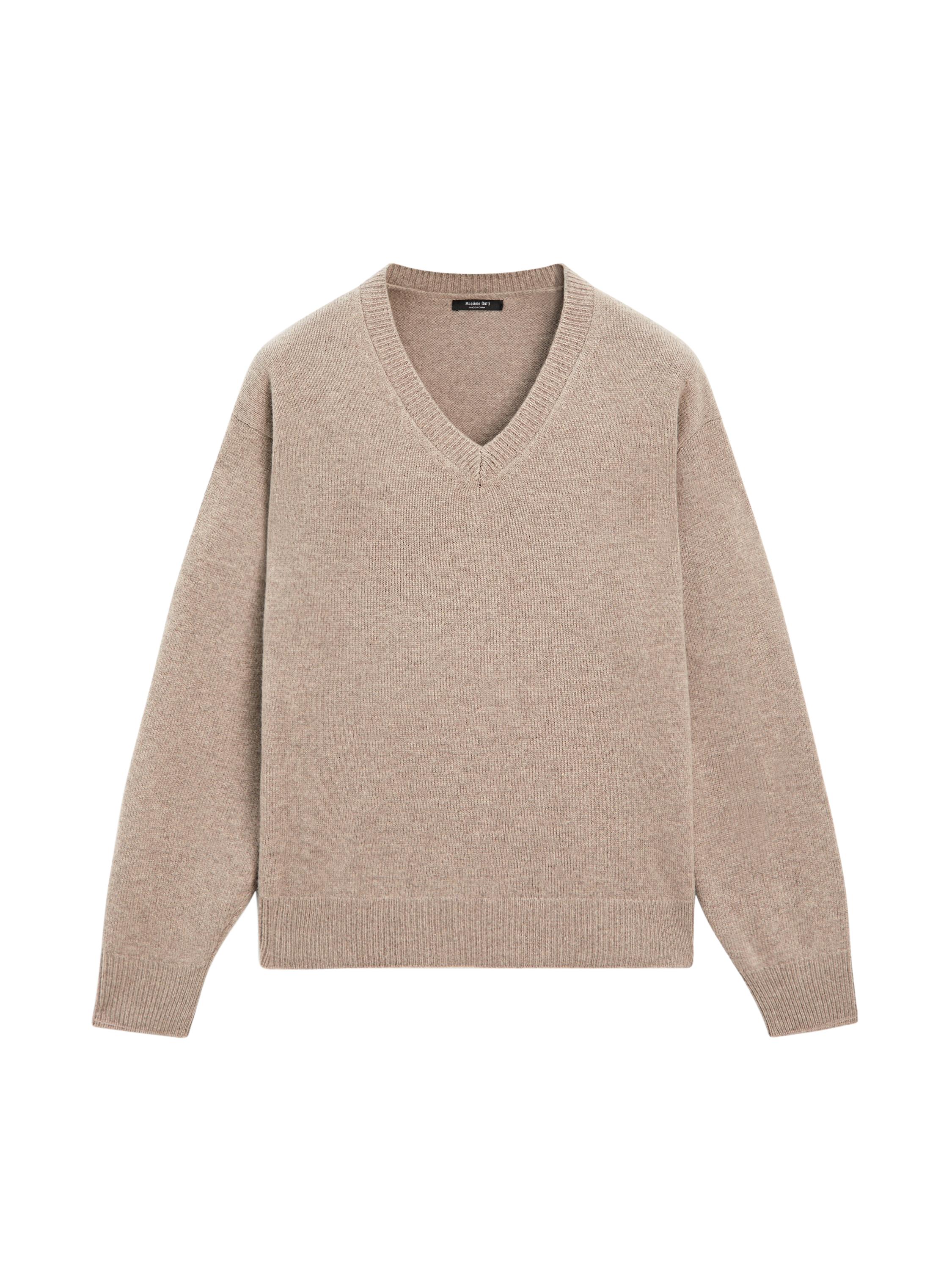 V-neck knit sweater with elbow patches