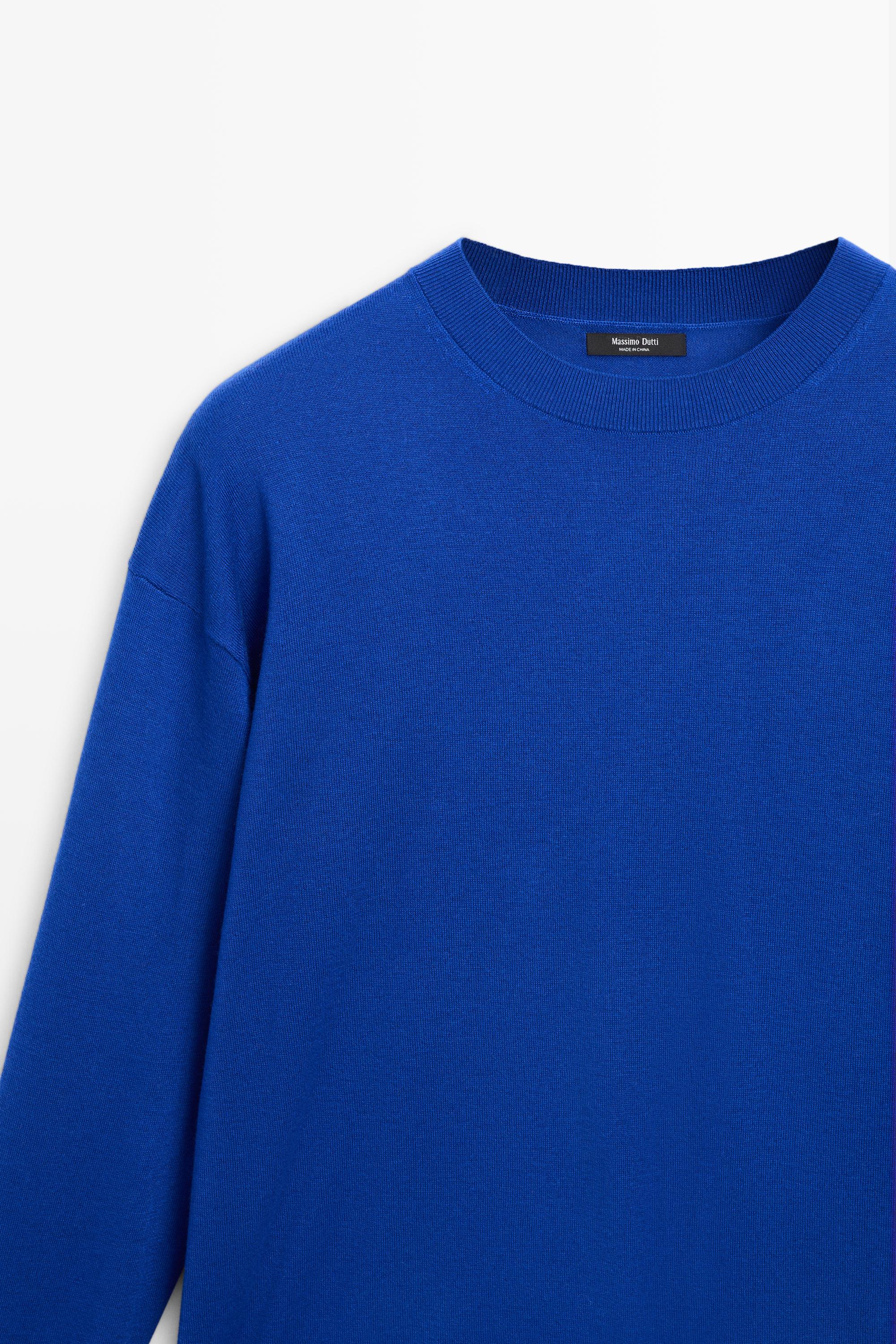 Fine knit round neck sweater — DEEP BLUE