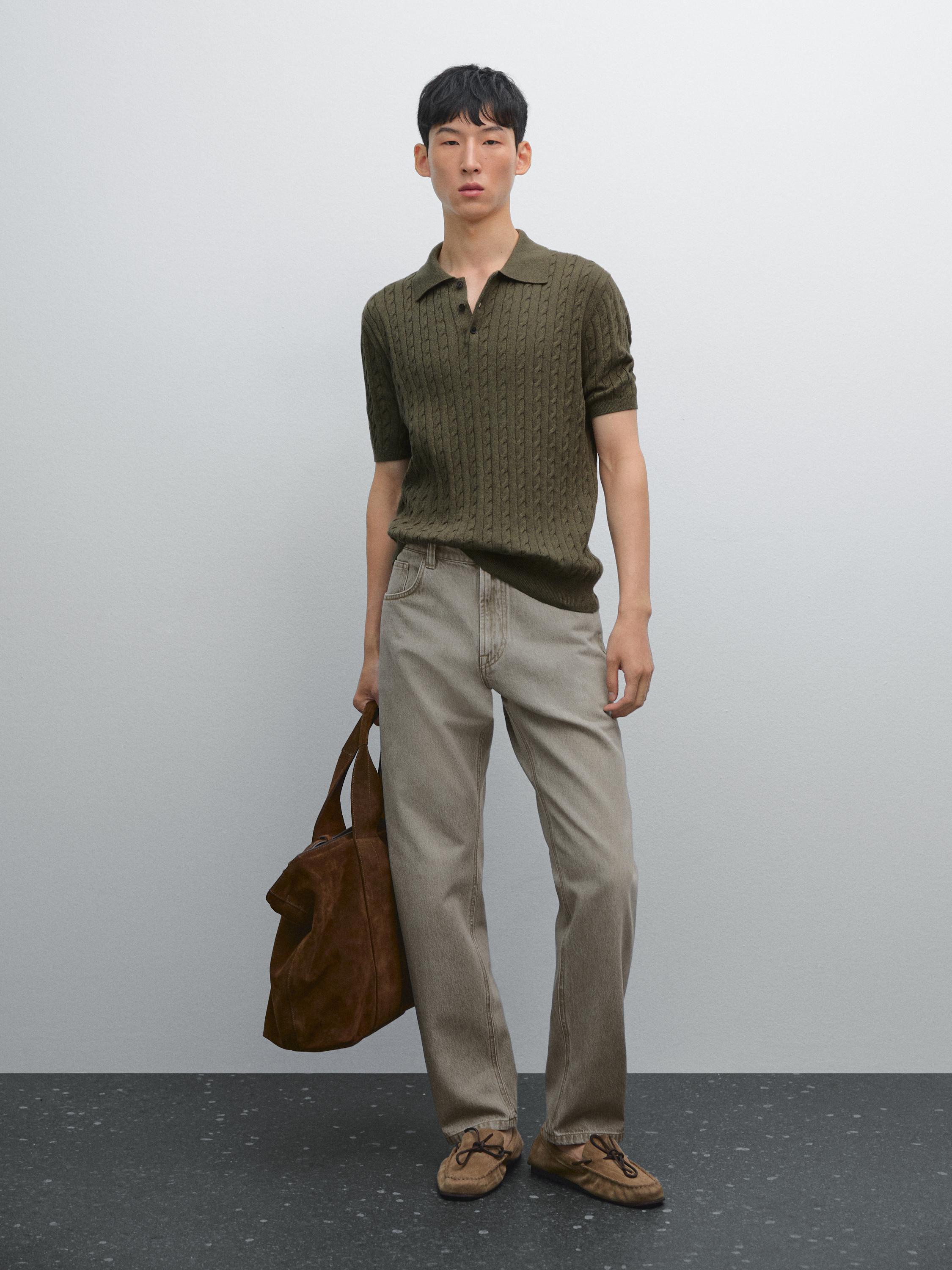 Cable-knit polo shirt
