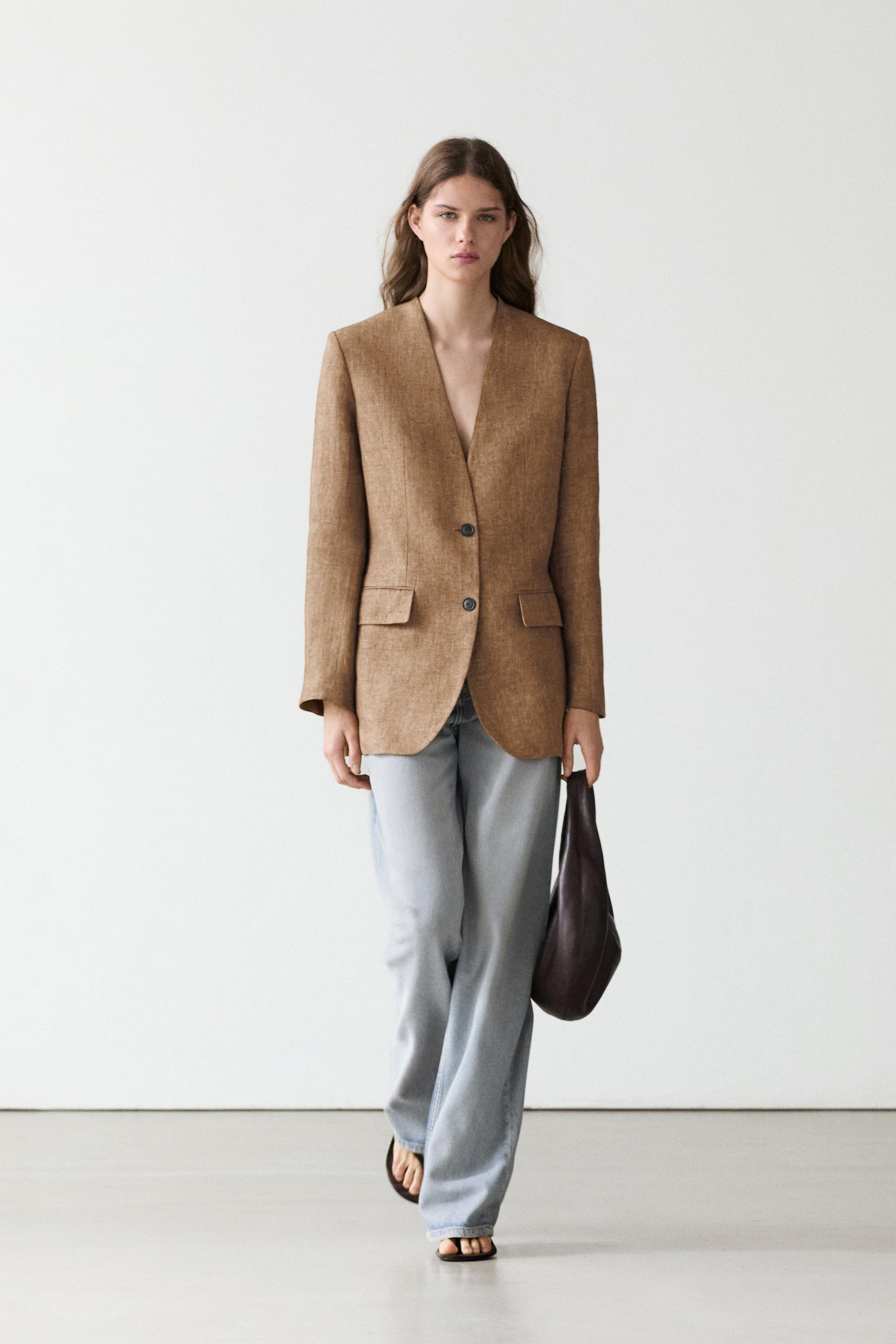100% linen melange suit blazer — CAMEL
