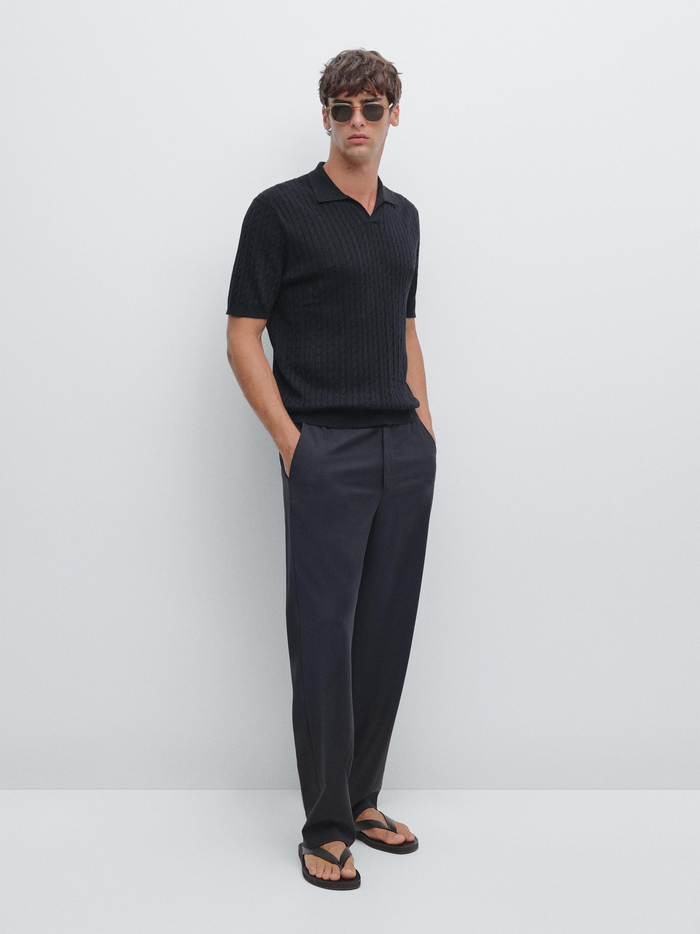 Cable-knit polo shirt