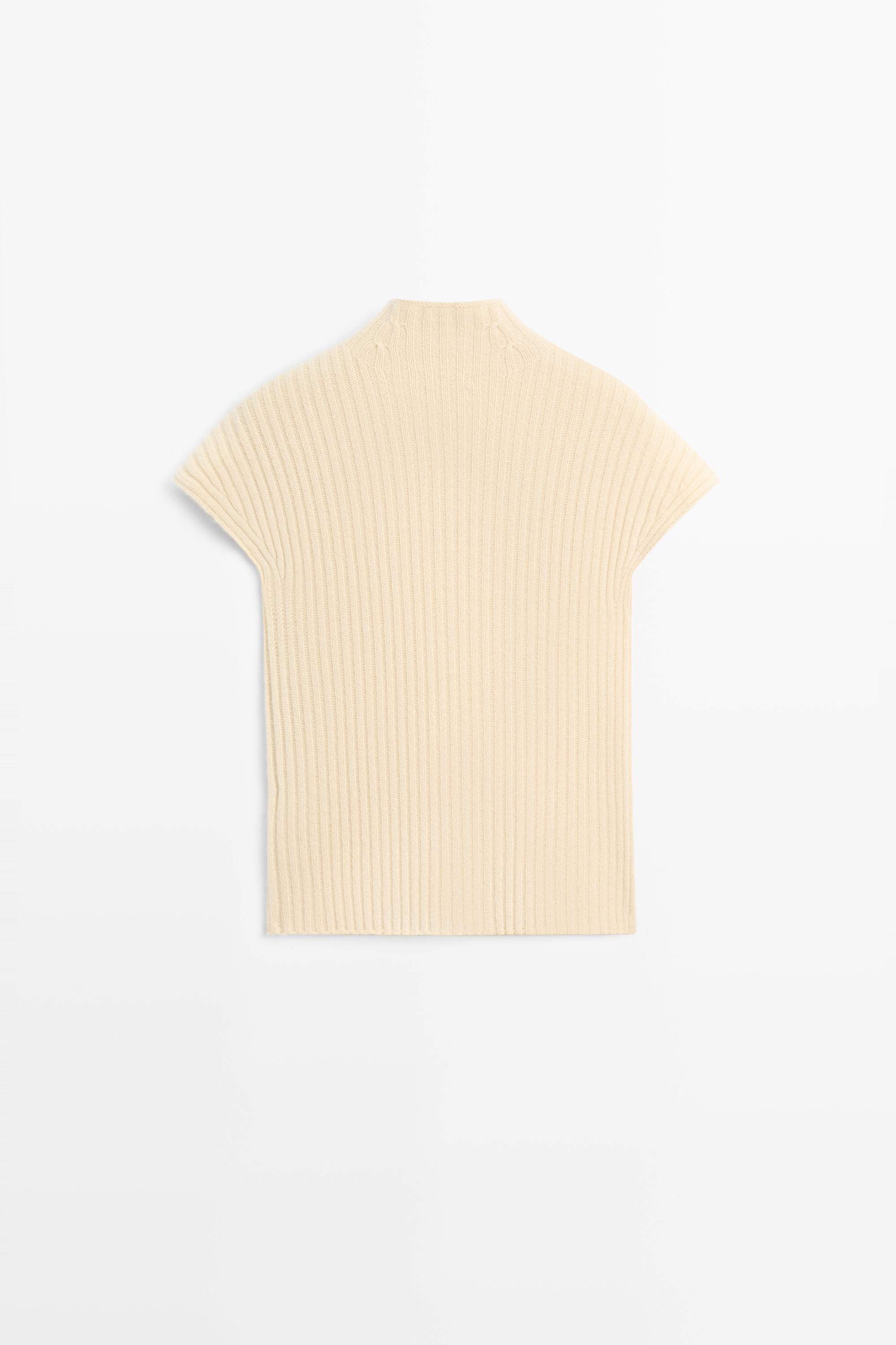 100% cashmere ribbed knit vest — Vanilla