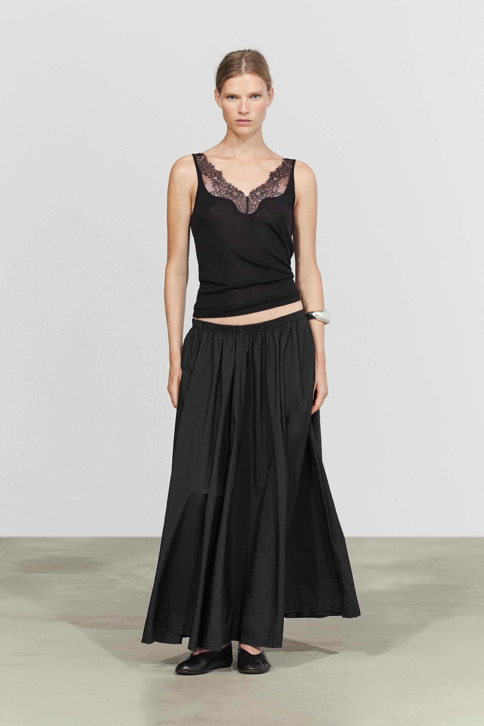 Strappy lace-trimmed camisole top — BLACK