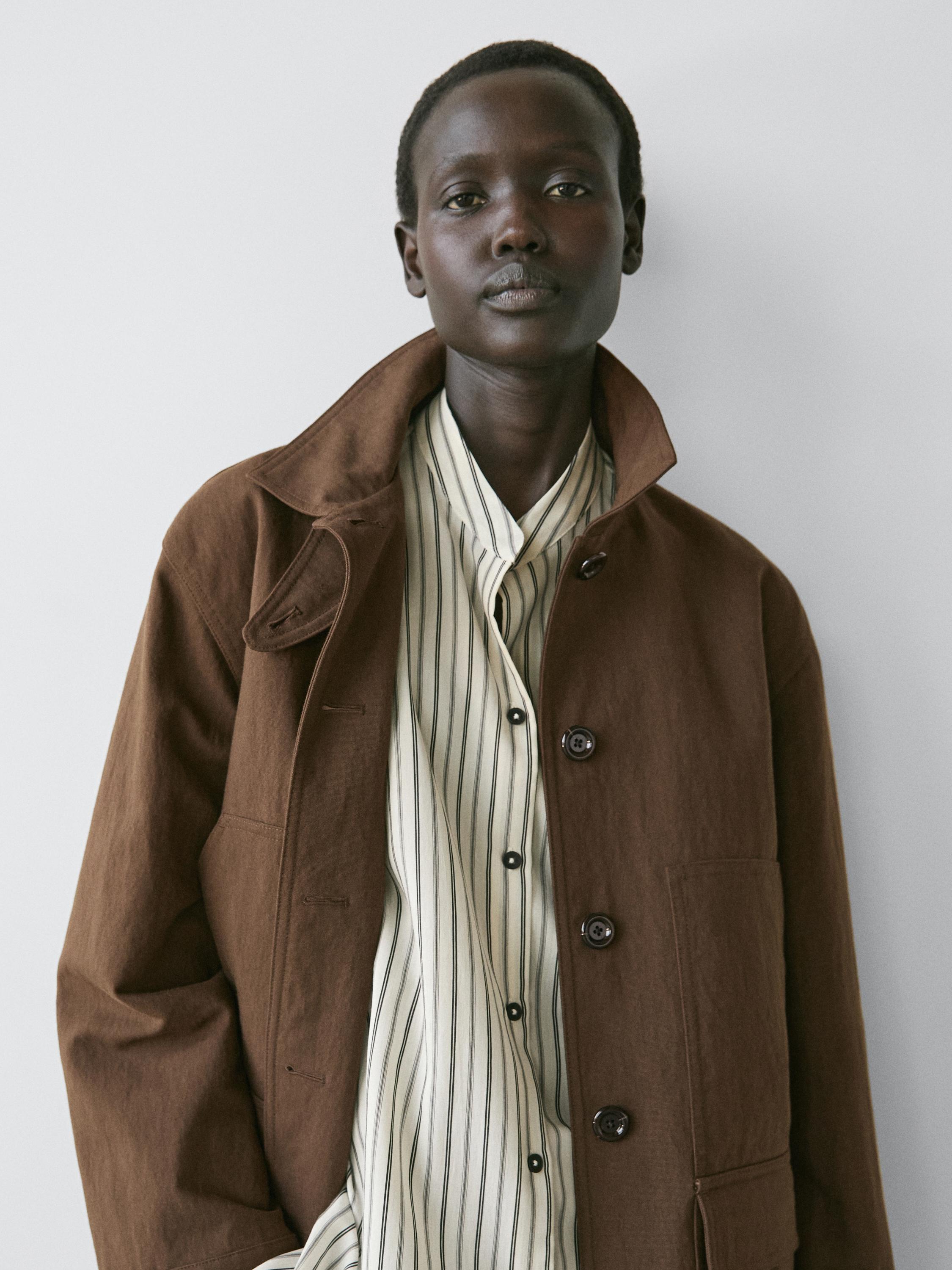 Cotton blend jacket with pockets — BROWN