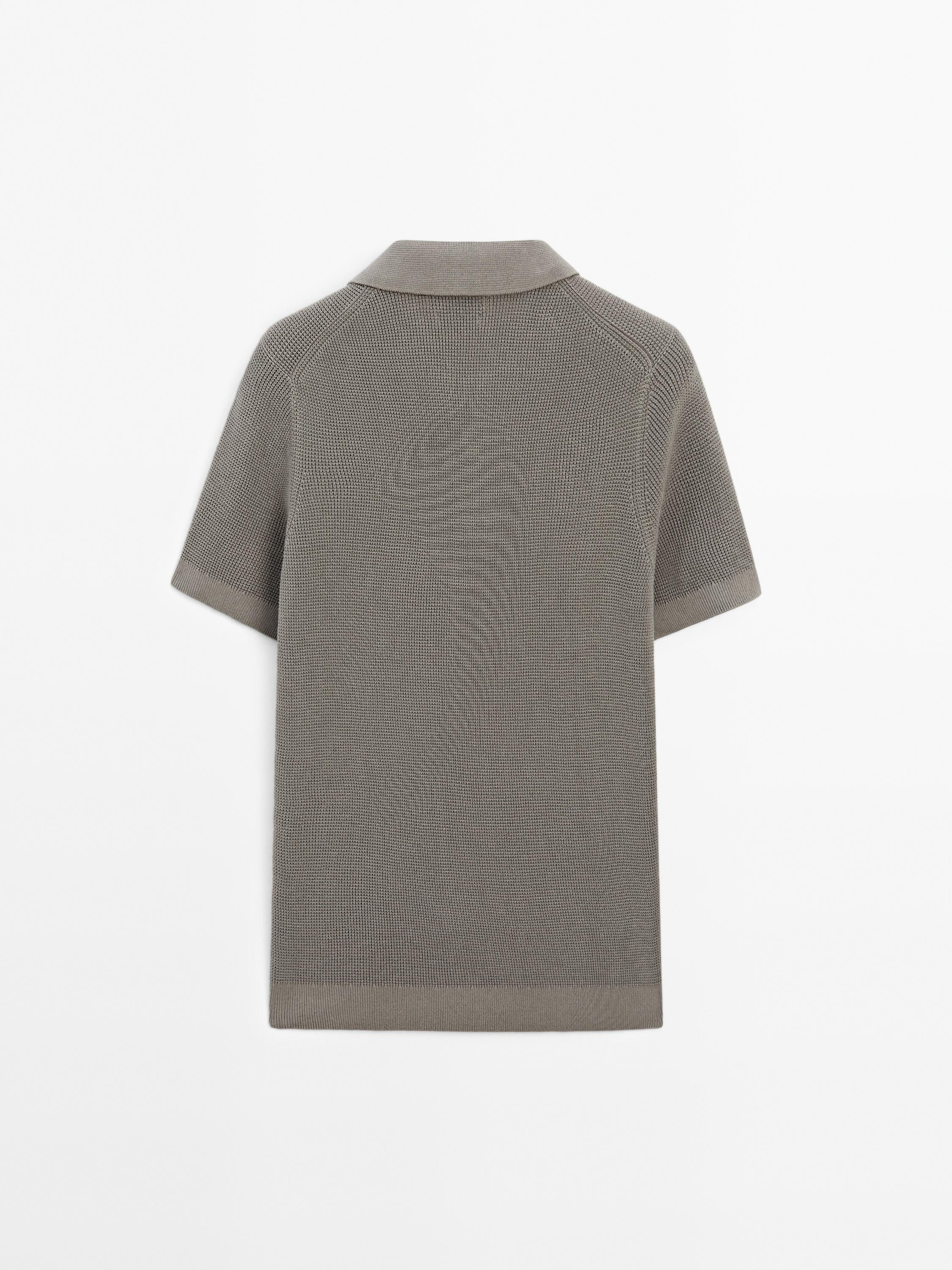 Textured cotton knit polo shirt