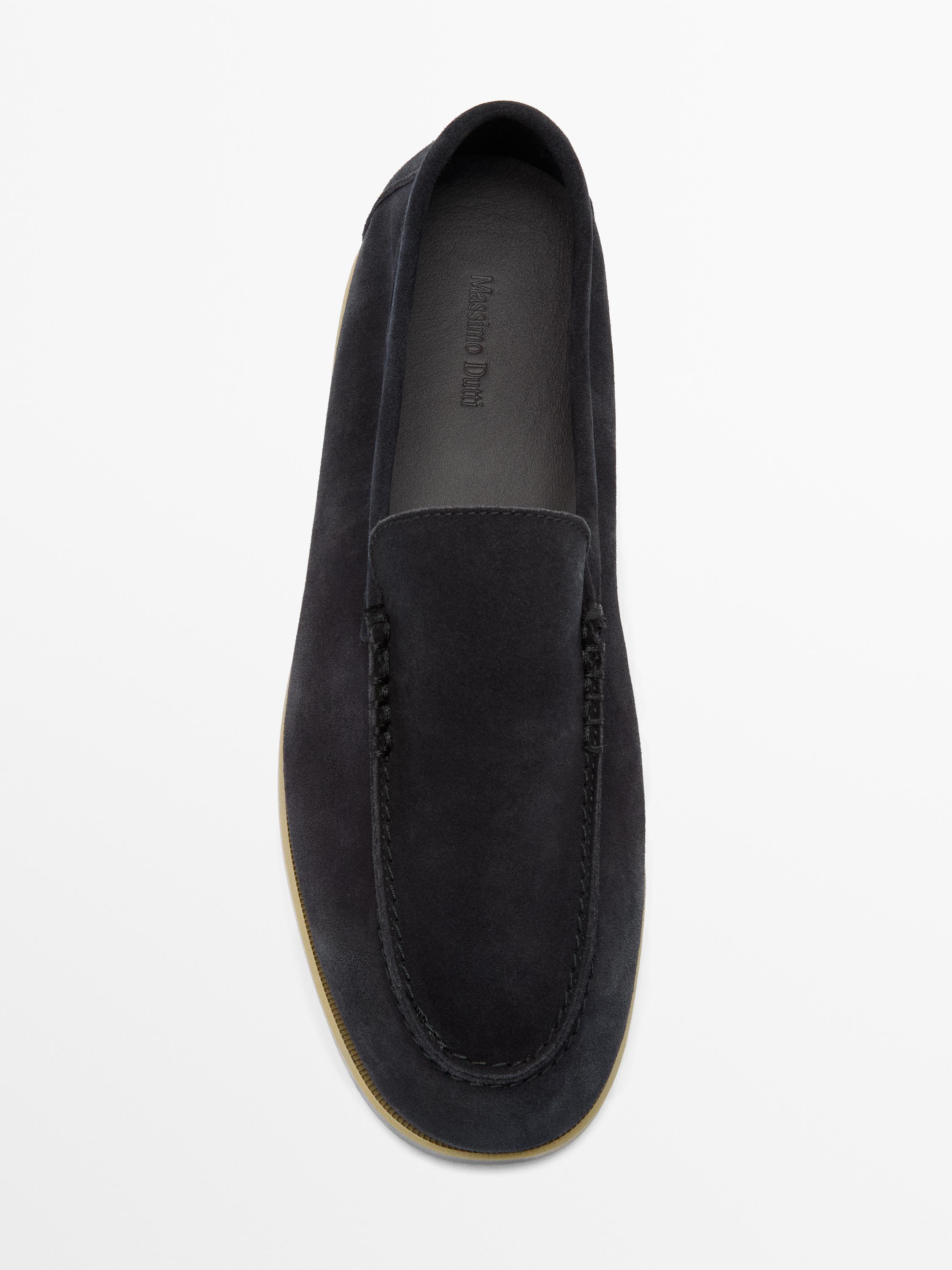 Soft split leather loafers — Dark blue