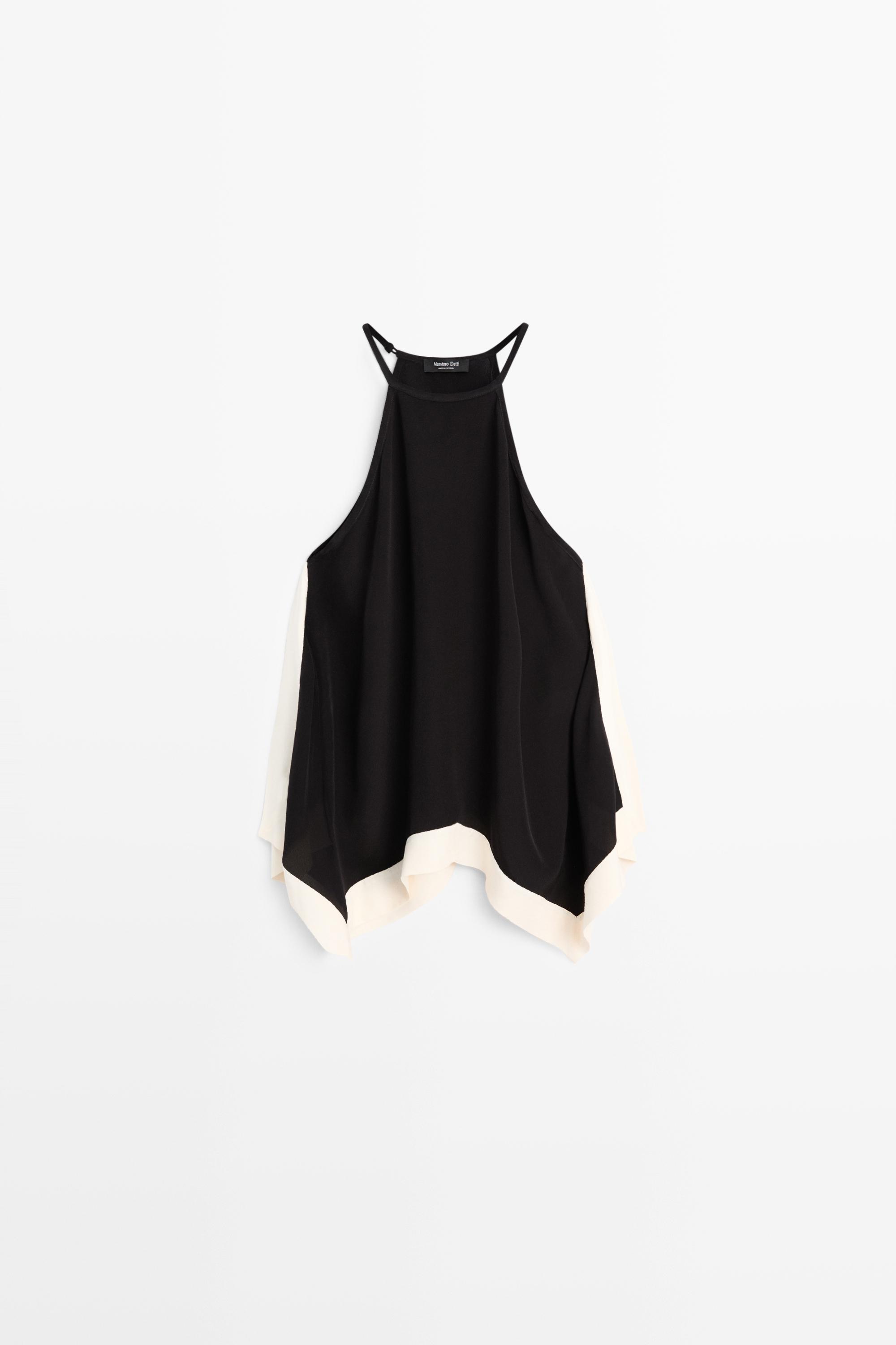 Long contrast halter top — BLACK