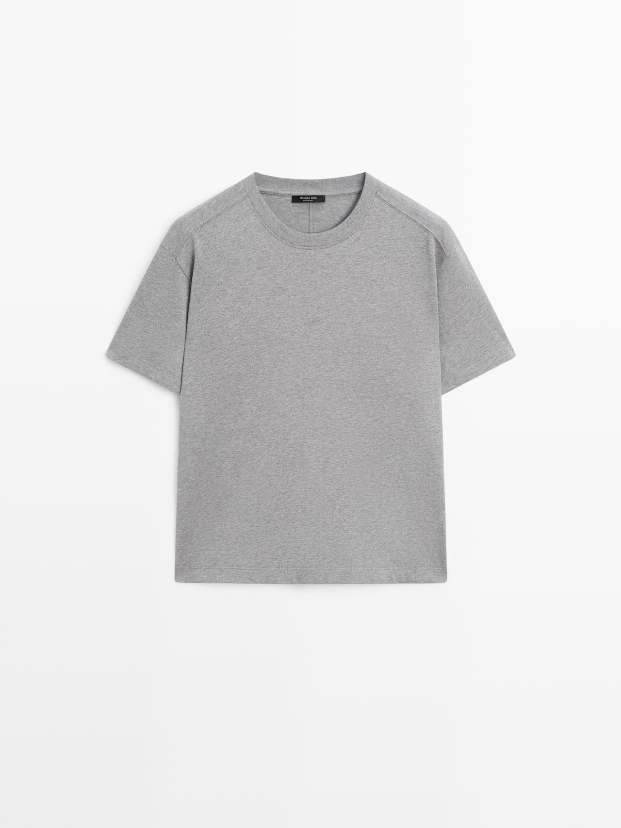 Massimo Dutti - Dame - Kortærmet T-Shirt I 100% Bomuld - Grå - Xl