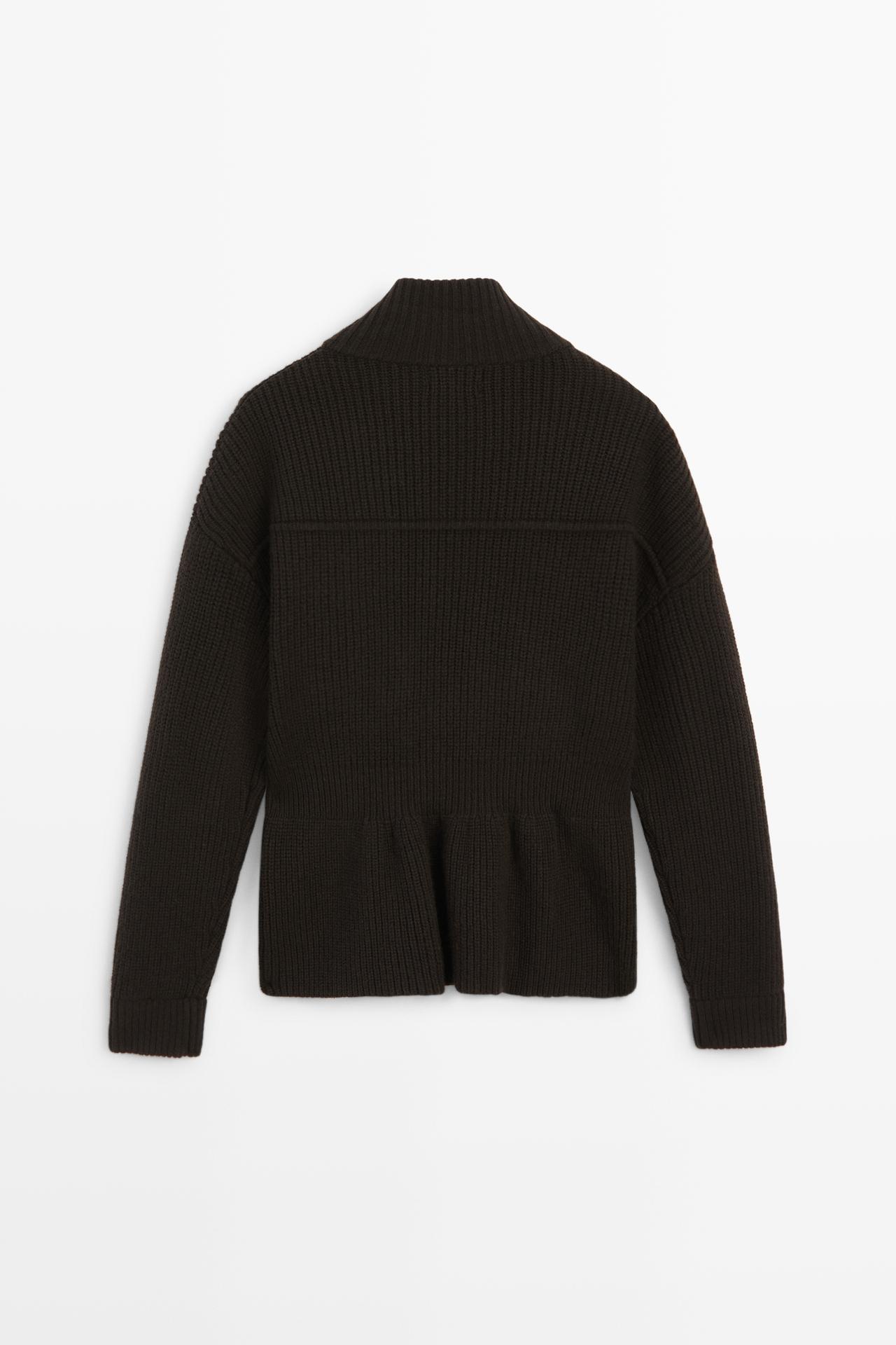 Mixed-Knit Suede Pocket Cardigan — BROWN