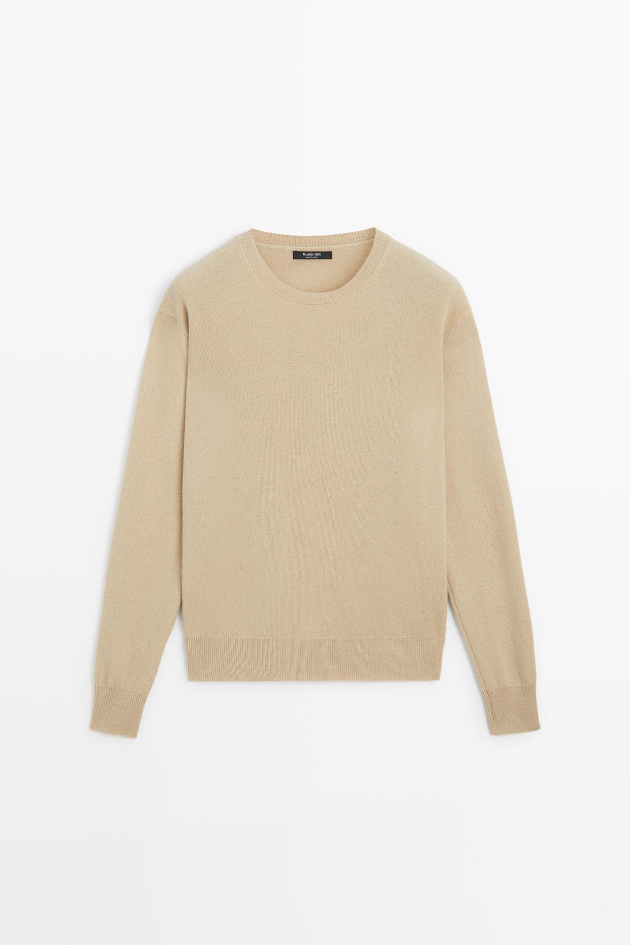 Wool blend crew neck knit sweater — CAMEL