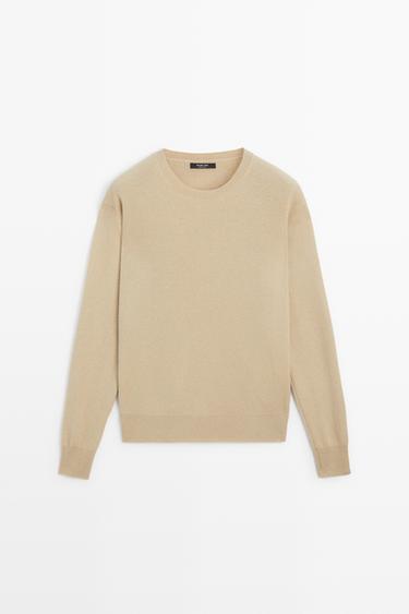 Wool blend crew neck knit sweater — CAMEL 2
