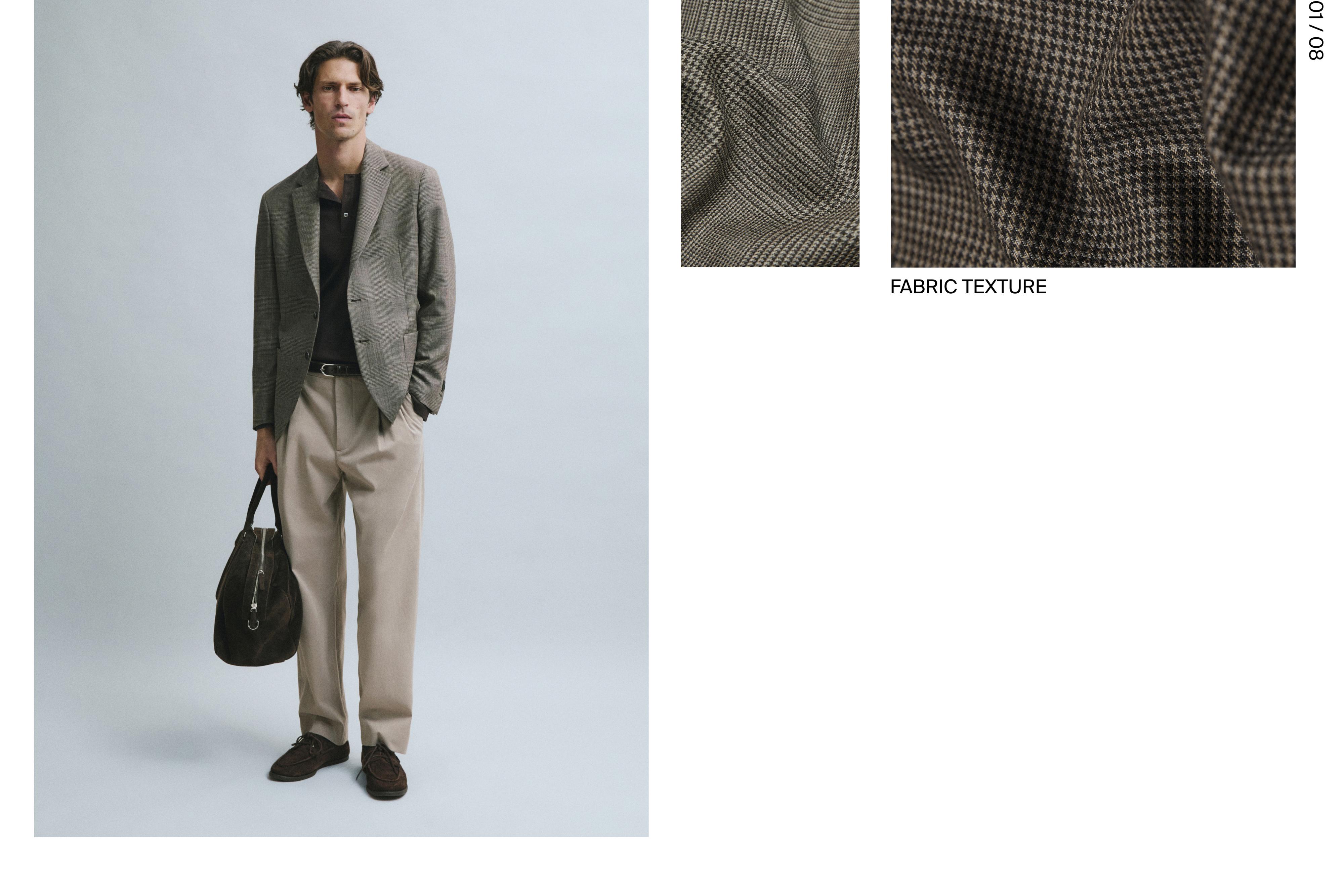 Tailored 100% wool check blazer — MINK
