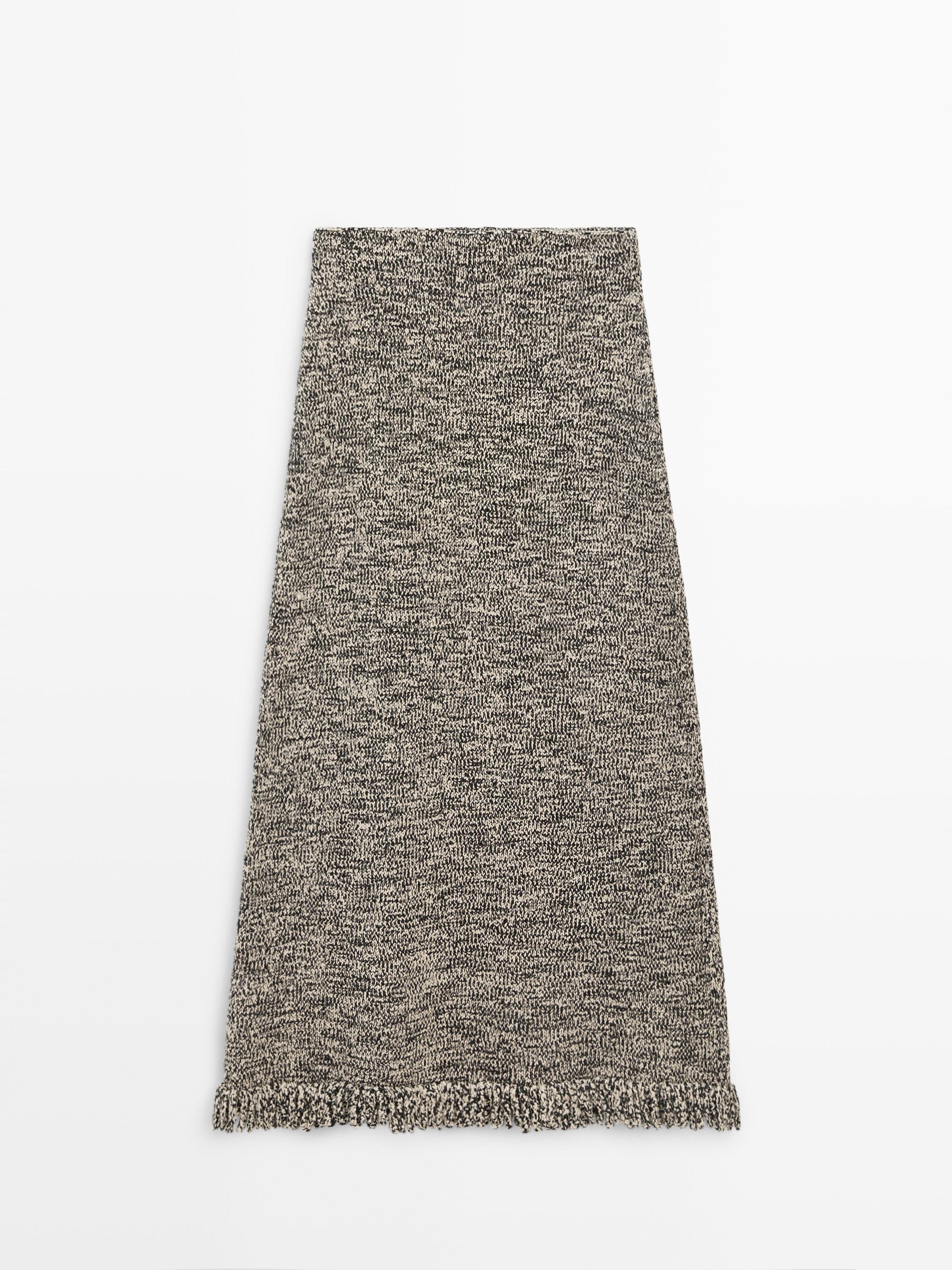 Total look knit skirt with fringing — BLACK