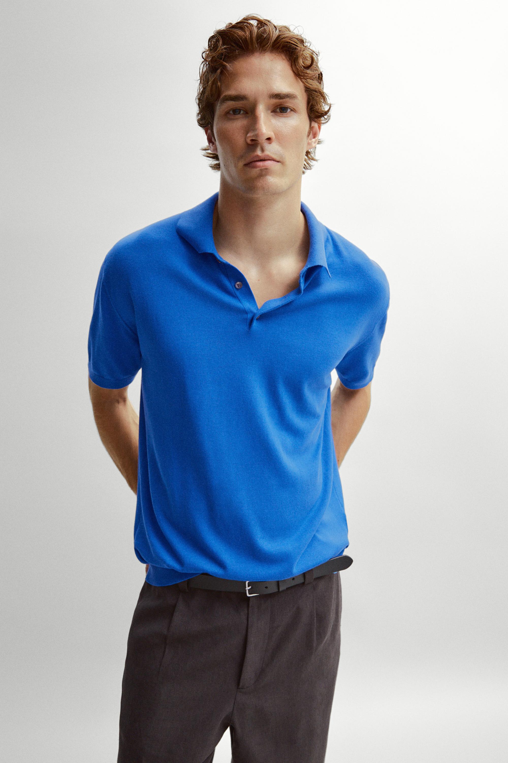 100% Cotton Knit Polo Shirt — BLUE